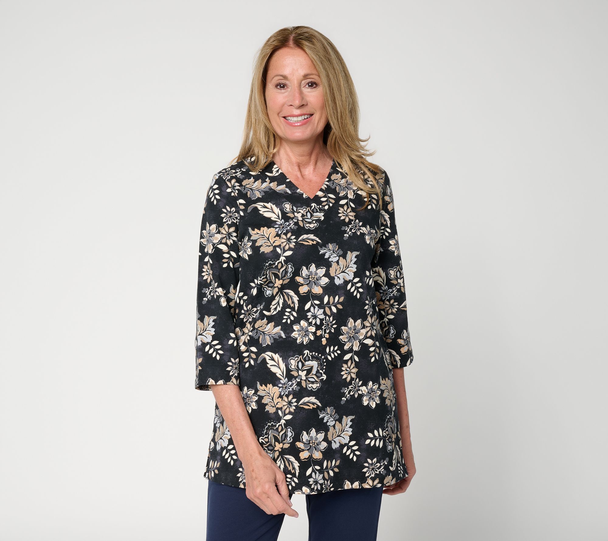 "As Is" Denim & Co. Active Petite Printed French Terry Tunic