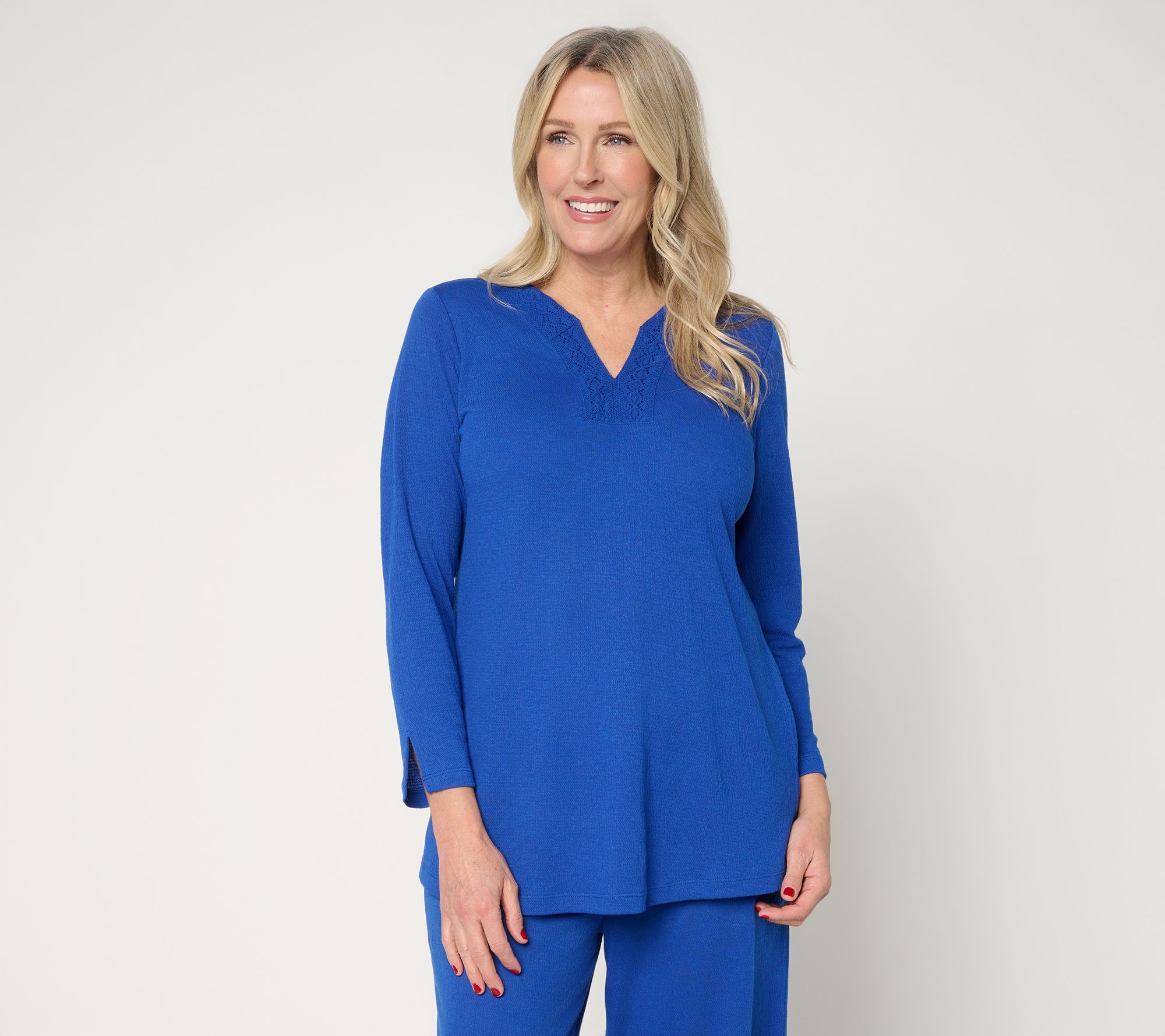 "As Is" Denim & Co. Beach Pet Knit Gauze Tunic with Crochet Trim