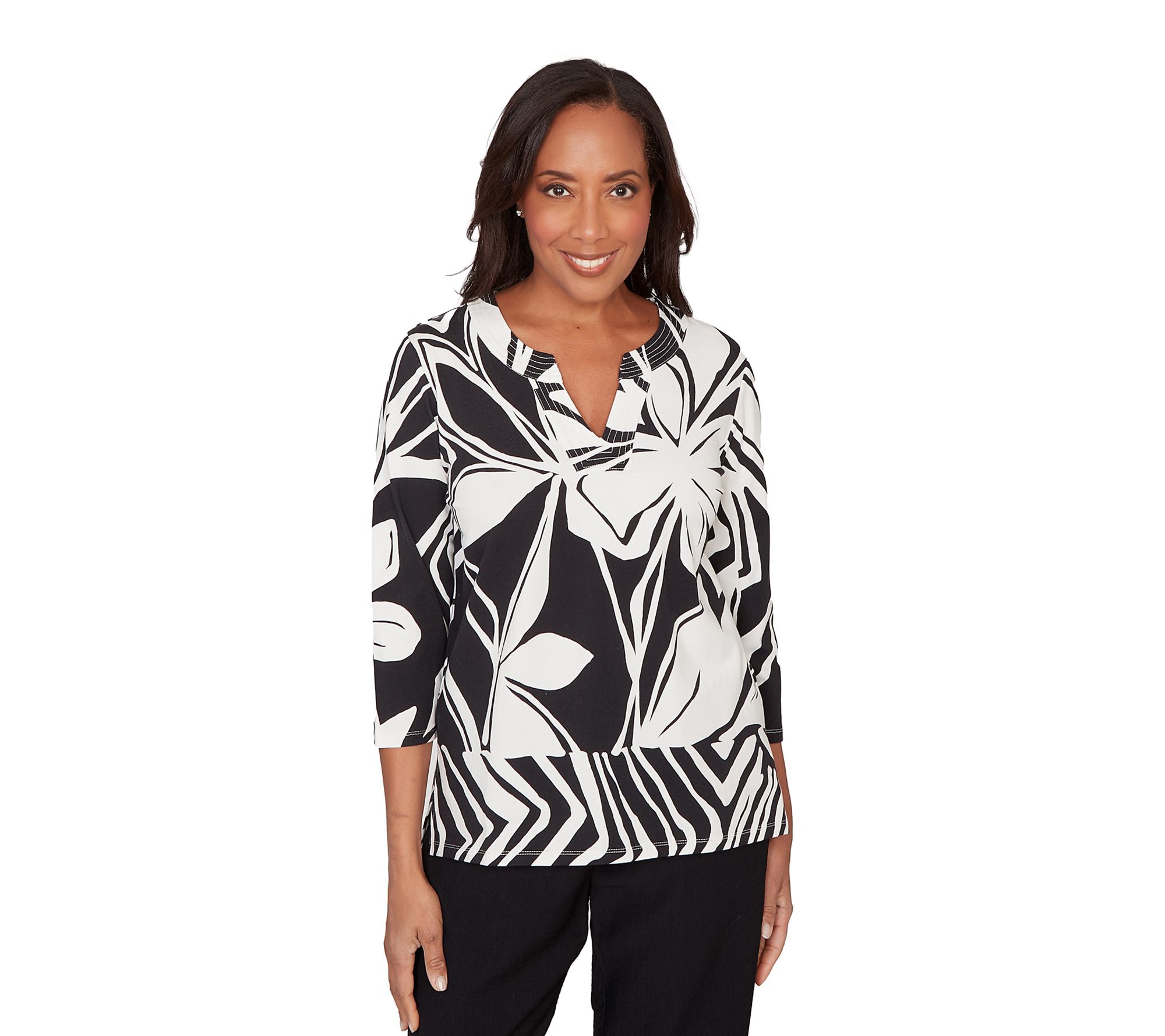 Alfred Dunner W omen's Dramatic Abstract Flora l Split Neck To