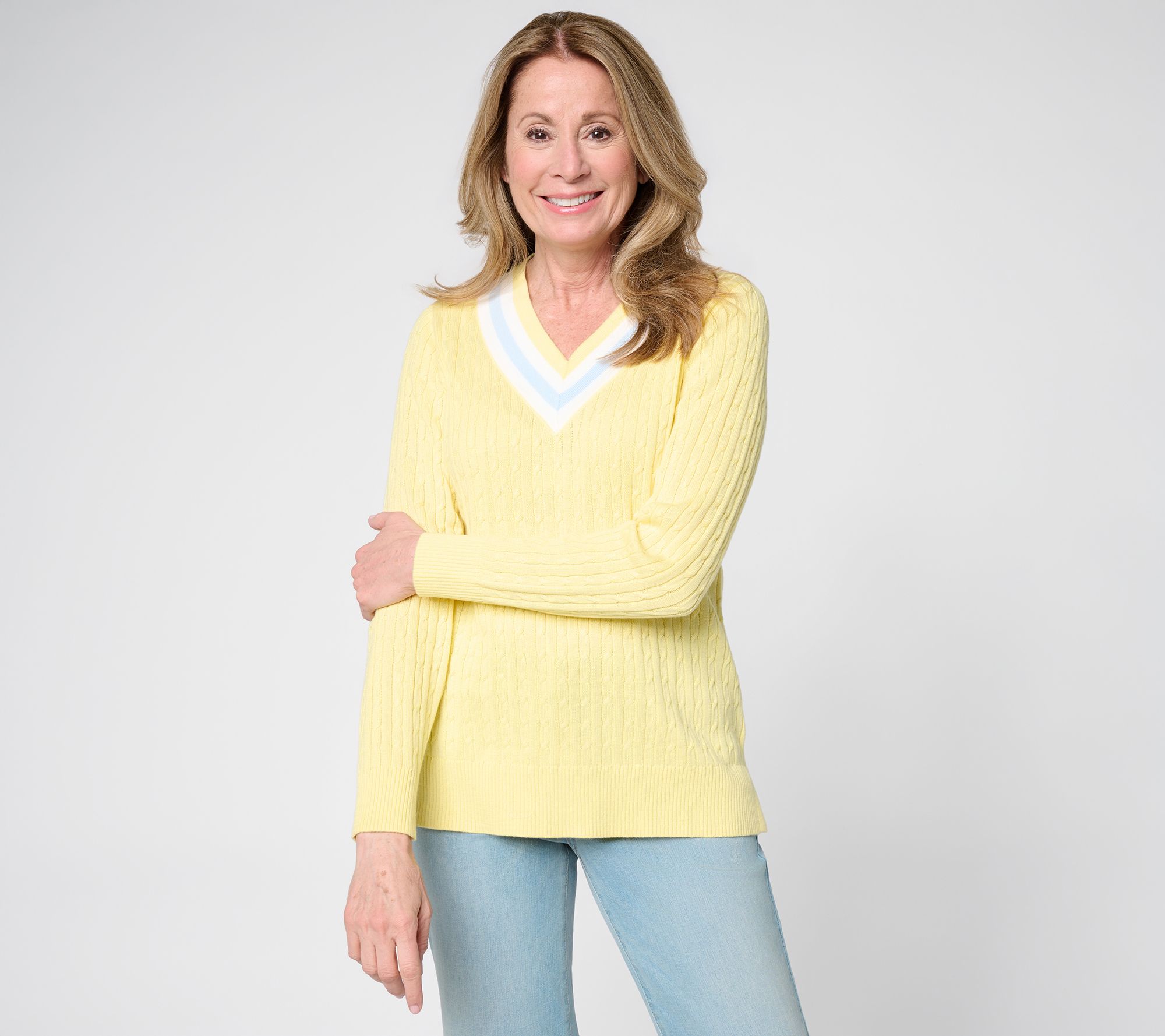 "As Is" Belle by Kim Gravel Palm Beach Preppy V-Neck Sweater