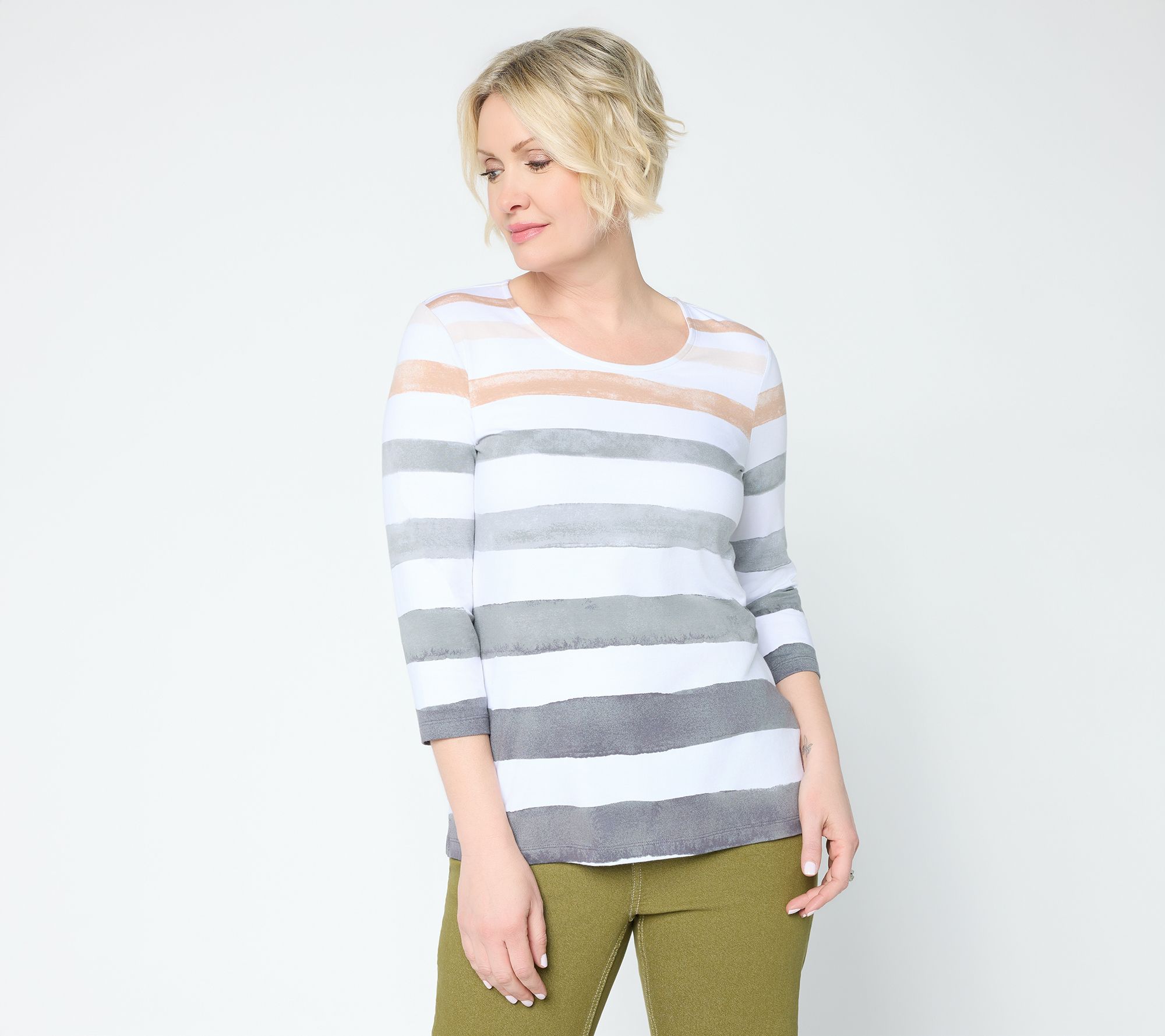 "As Is" Denim & Co Printed Favorite Jersey 3/4 Sleeve Scoop Neck Top