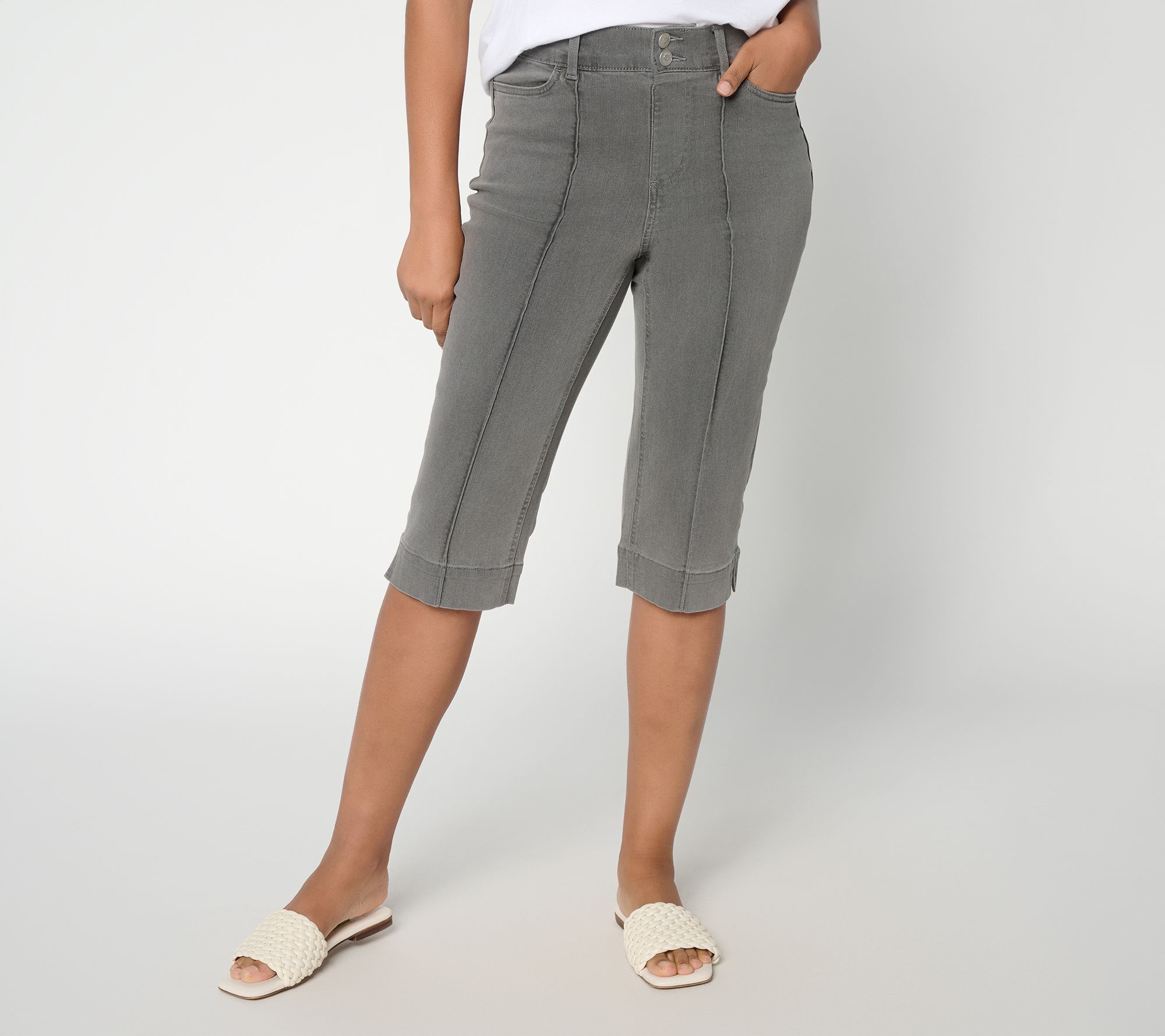 "As Is" Denim & Co. Reg Black So Soft Denim Button Front Skimmers