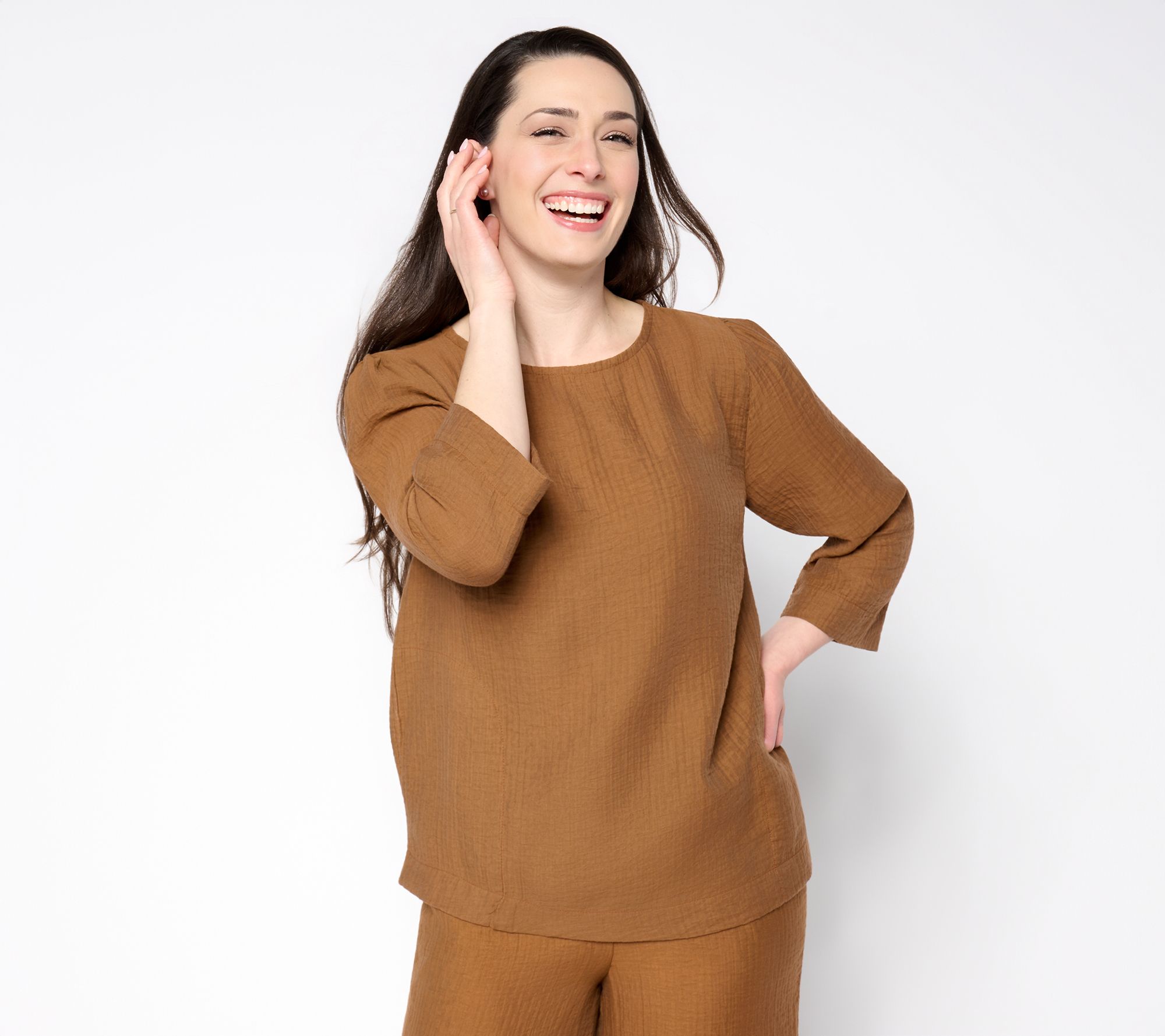 "As Is" LOGO by Lori Goldstein Textured Woven Crew Neck Top
