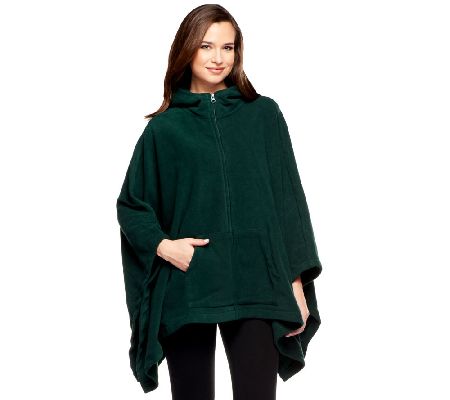Denim & Co. Fleece Zip Front Poncho with Hood - Page 1 — QVC.com