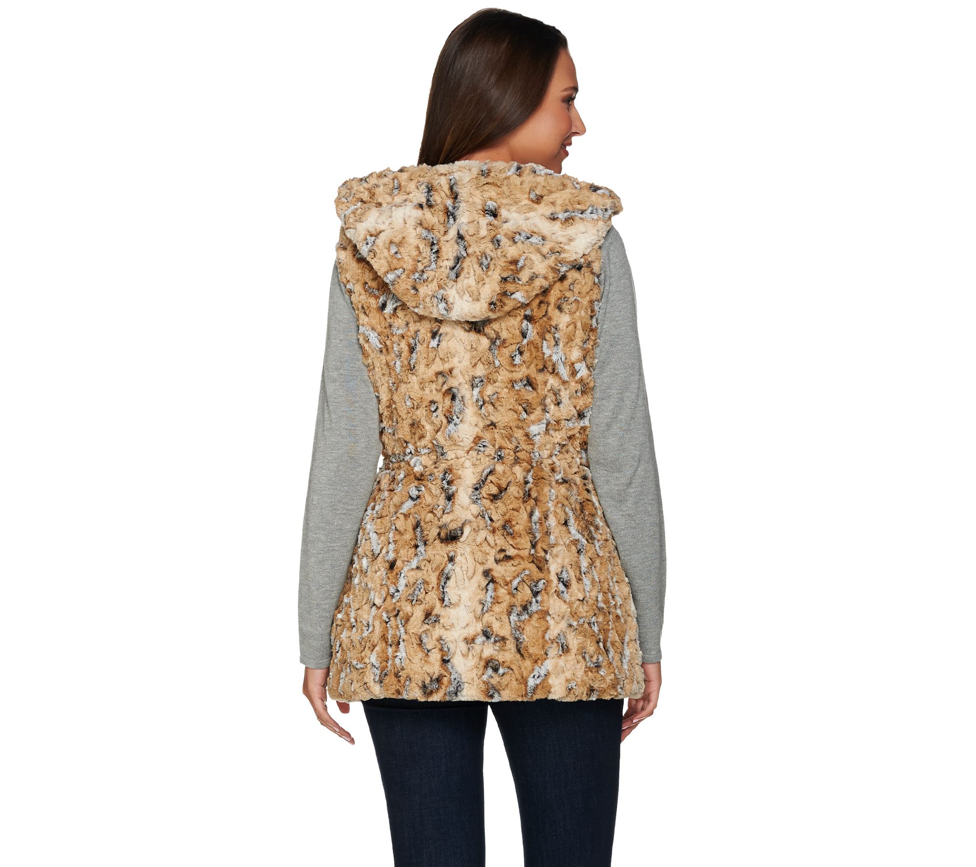 Dennis Basso Faux Fur Animal Print Vest with Hood - QVC.com