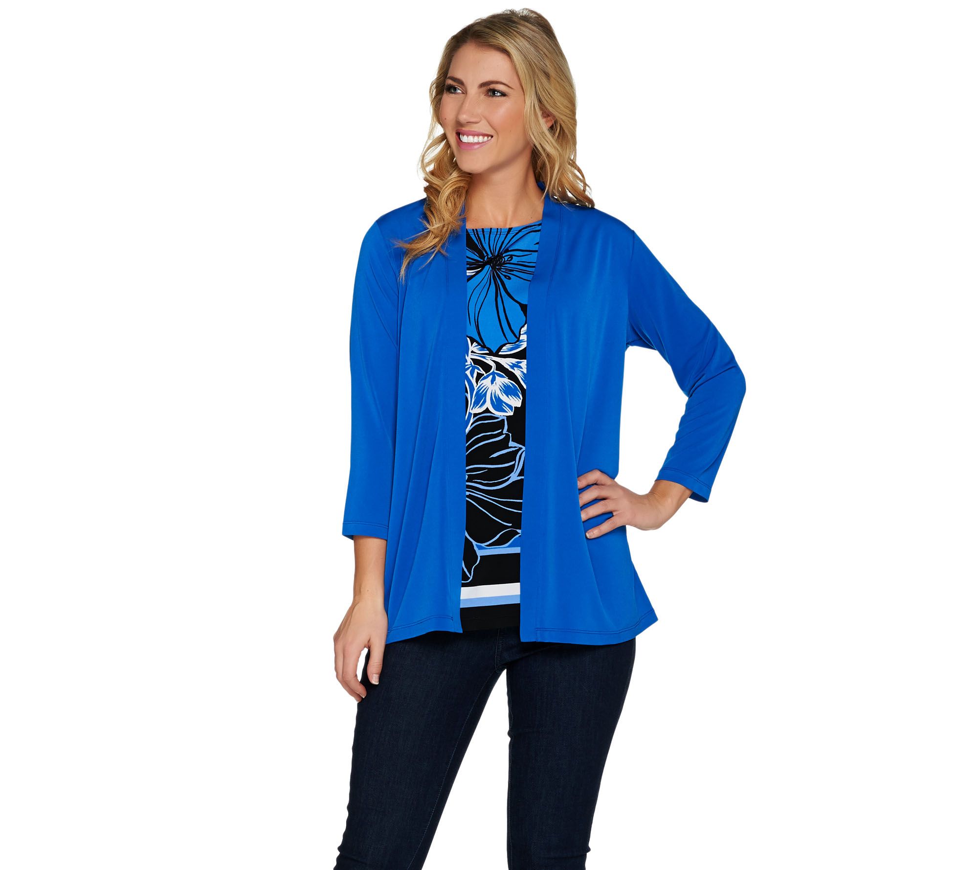 Susan Graver Liquid Knit 3/4 Sleeve Cardigan with Printed Tank - Page 1 ...