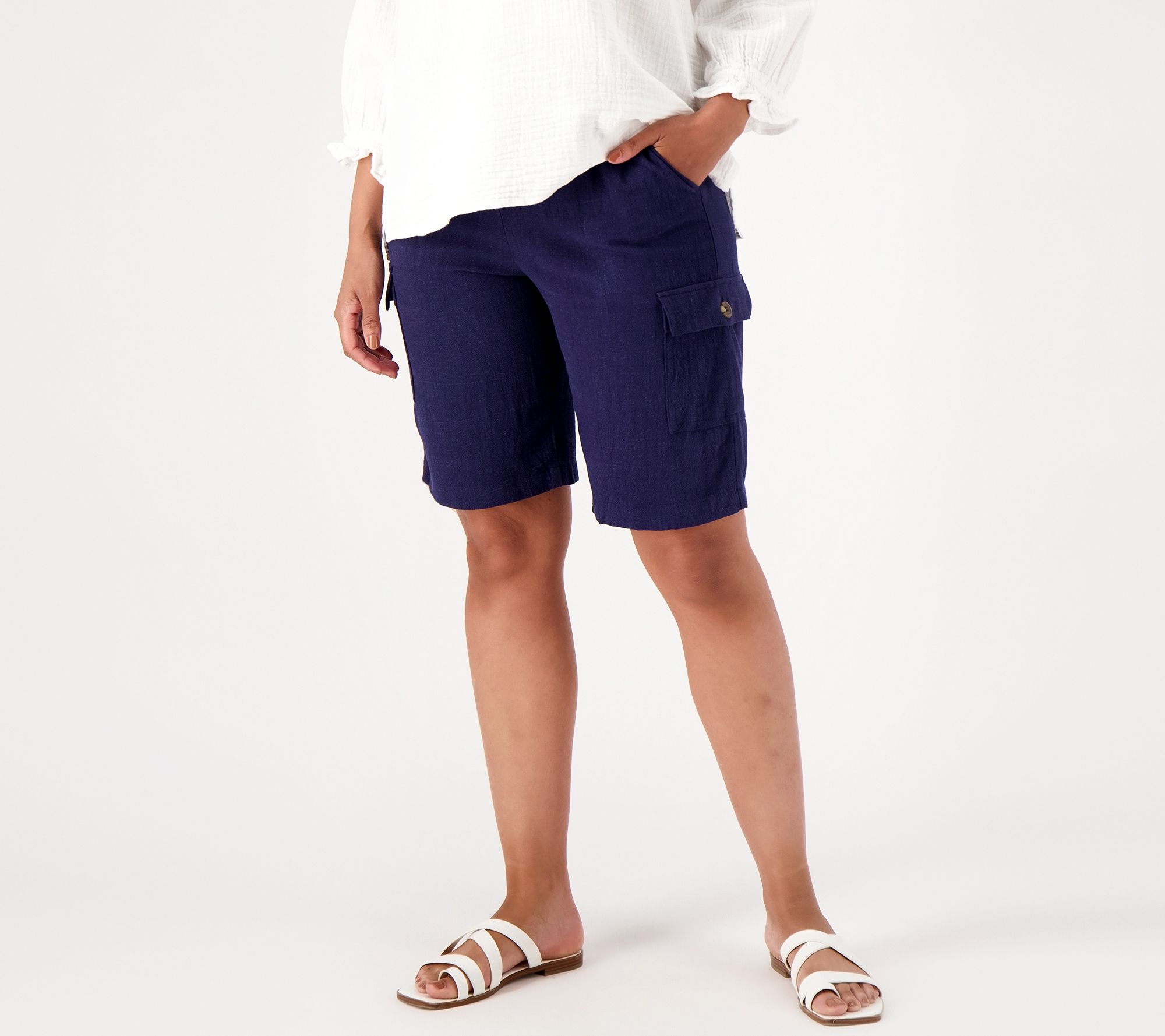 "As Is" Susan Graver Pure Regular Linen Blend Pull On Bermuda Shorts