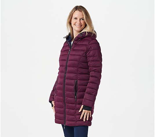 Nuage Stretch Horizontal Quilted Puffer Coat with Hood
