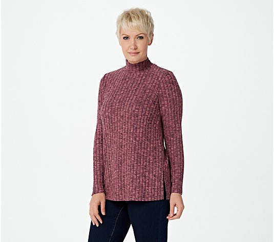 Susan Graver Weekend Petite Ribbed Sweater Knit Mock-Neck Tunic