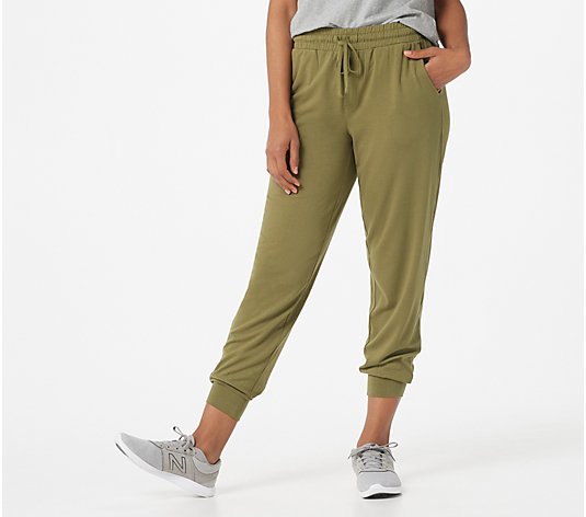 AnyBody Petite Textured Knit Jersey Jogger with Tie Waistband