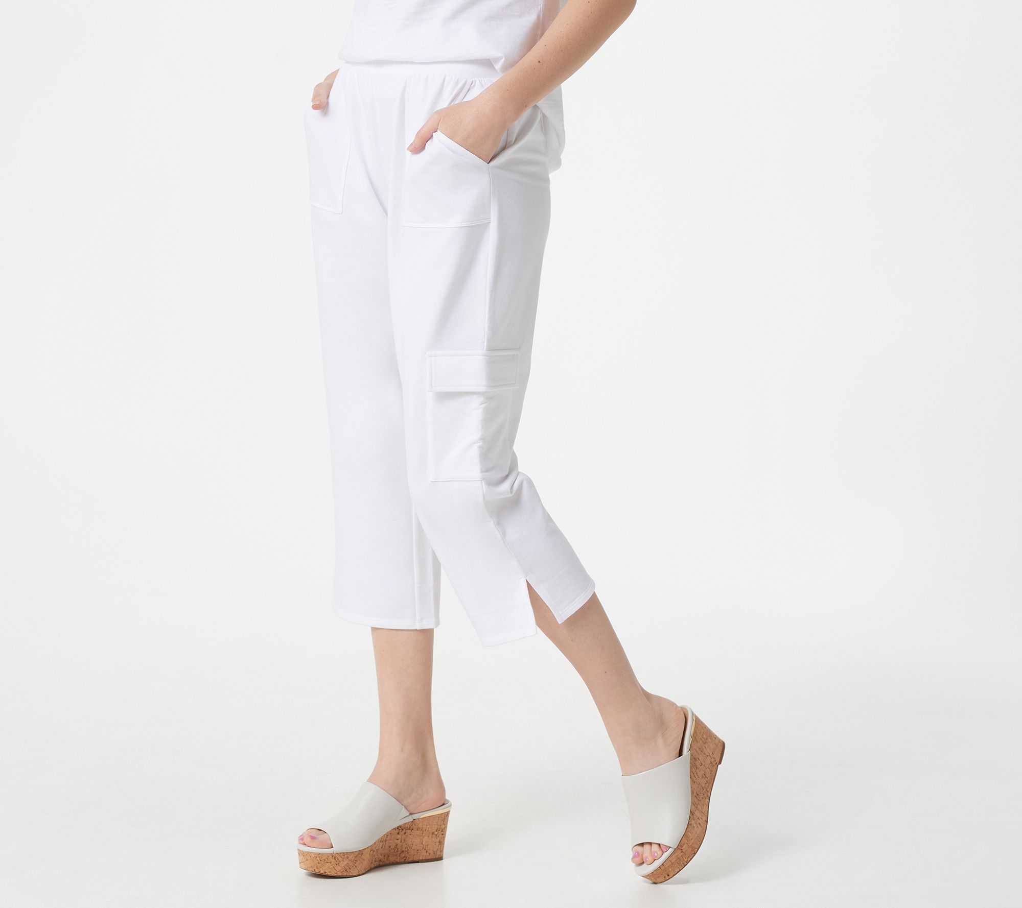 Belle Beach by Kim Gravel French Terry Cropped Cargo Pants