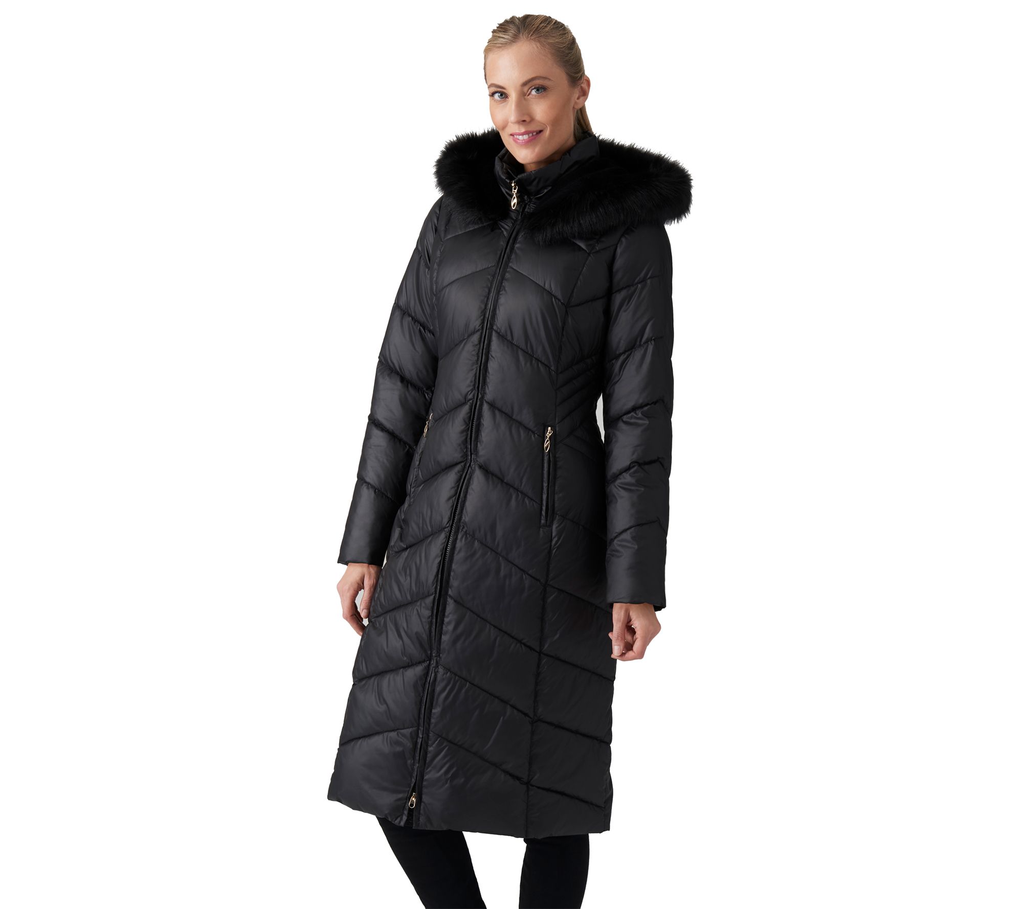 Gallery Missy Full-Length Puffer Coat w/ Faux-Fur Trimmed Hood - QVC.com