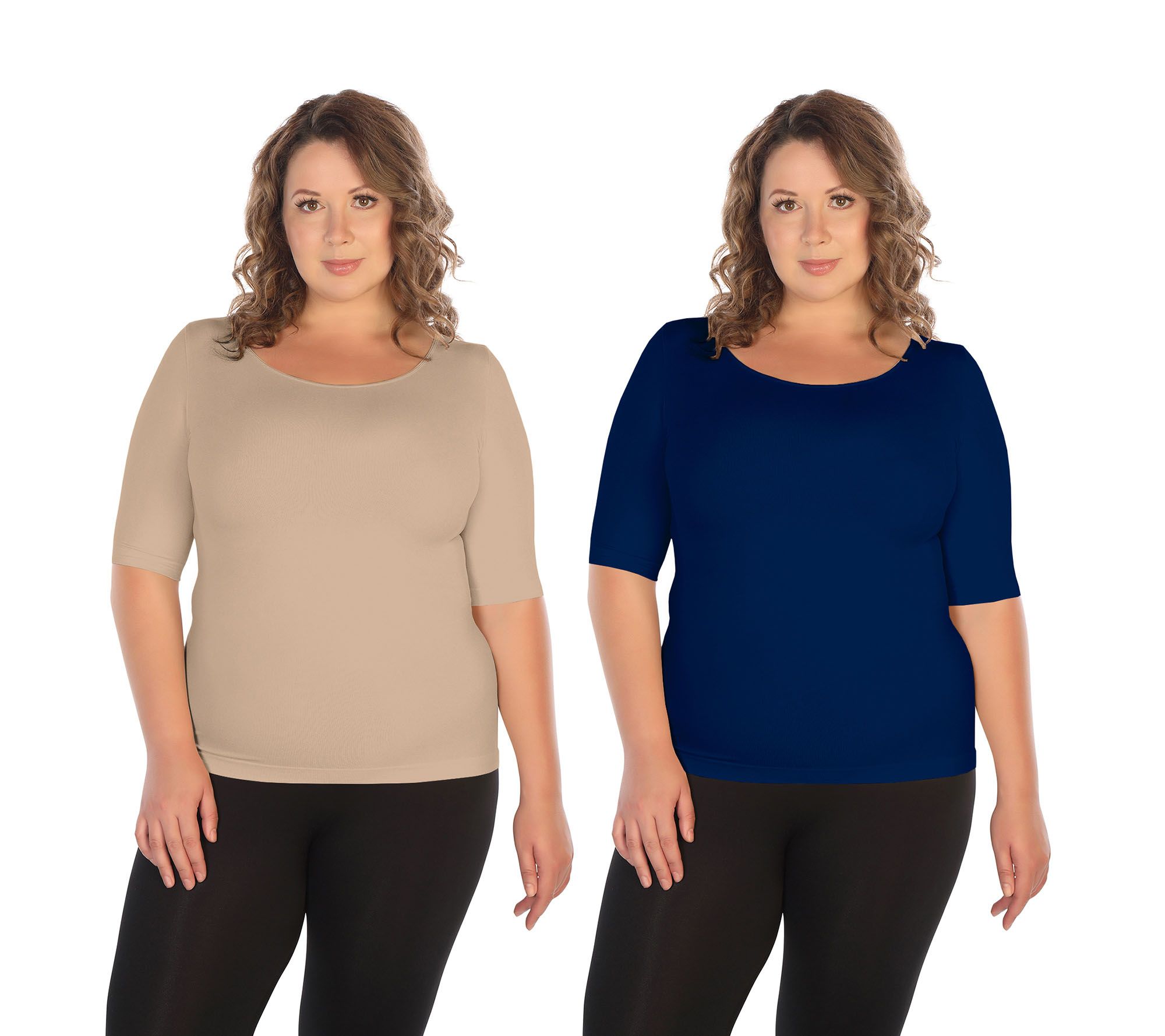 skinnytees Plus Elbow-Sleeve Crew-Neck Set of 2 T-Shirts