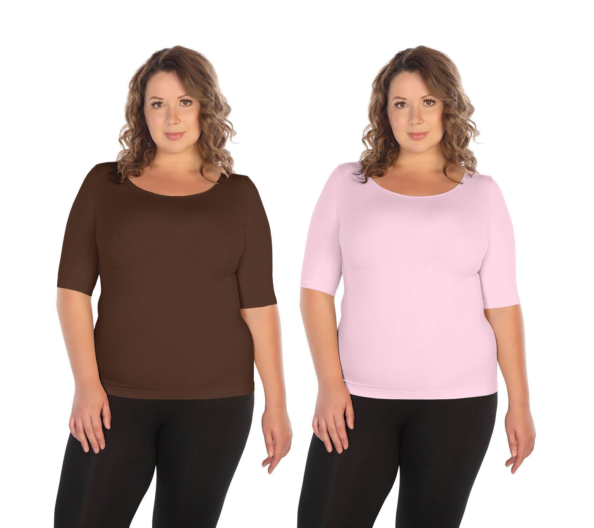 skinnytees Plus Elbow-Sleeve Crew-Neck Set of 2 T-Shirts