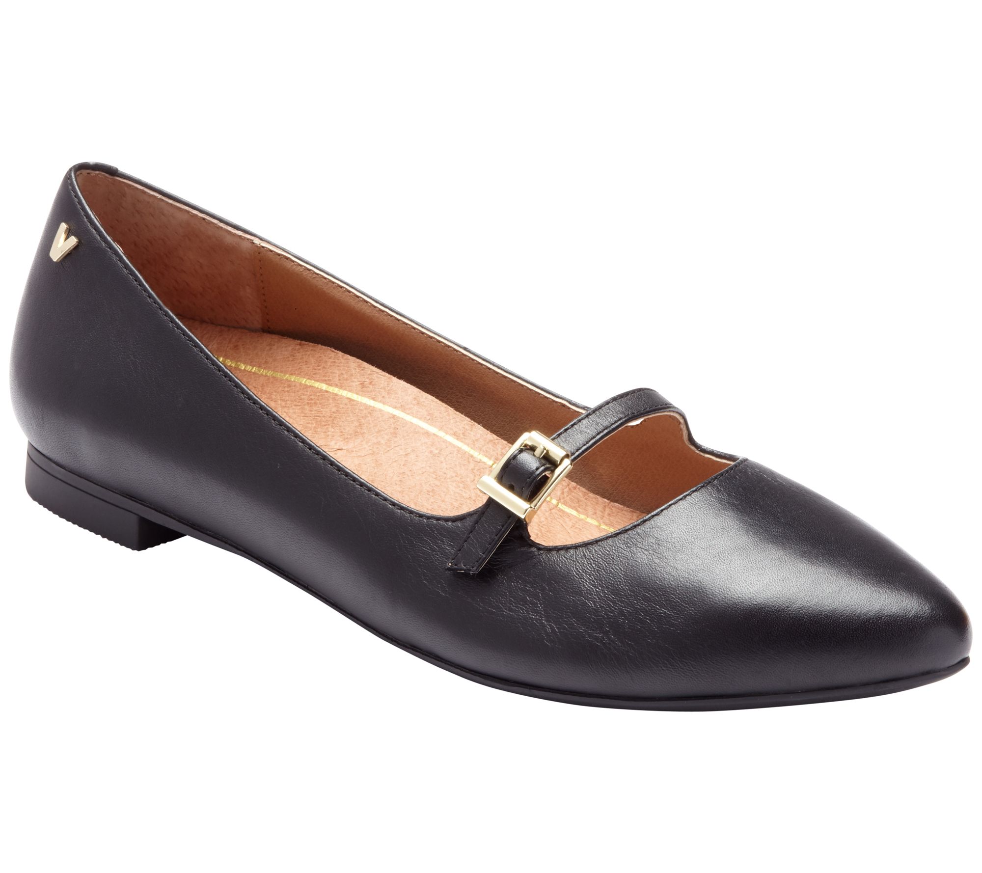 Vionic Pointed-Toe Leather Mary Jane Flats - Gem Delilah - QVC.com