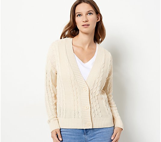 Laurie Felt Cable Knit Cardigan with Button Closure