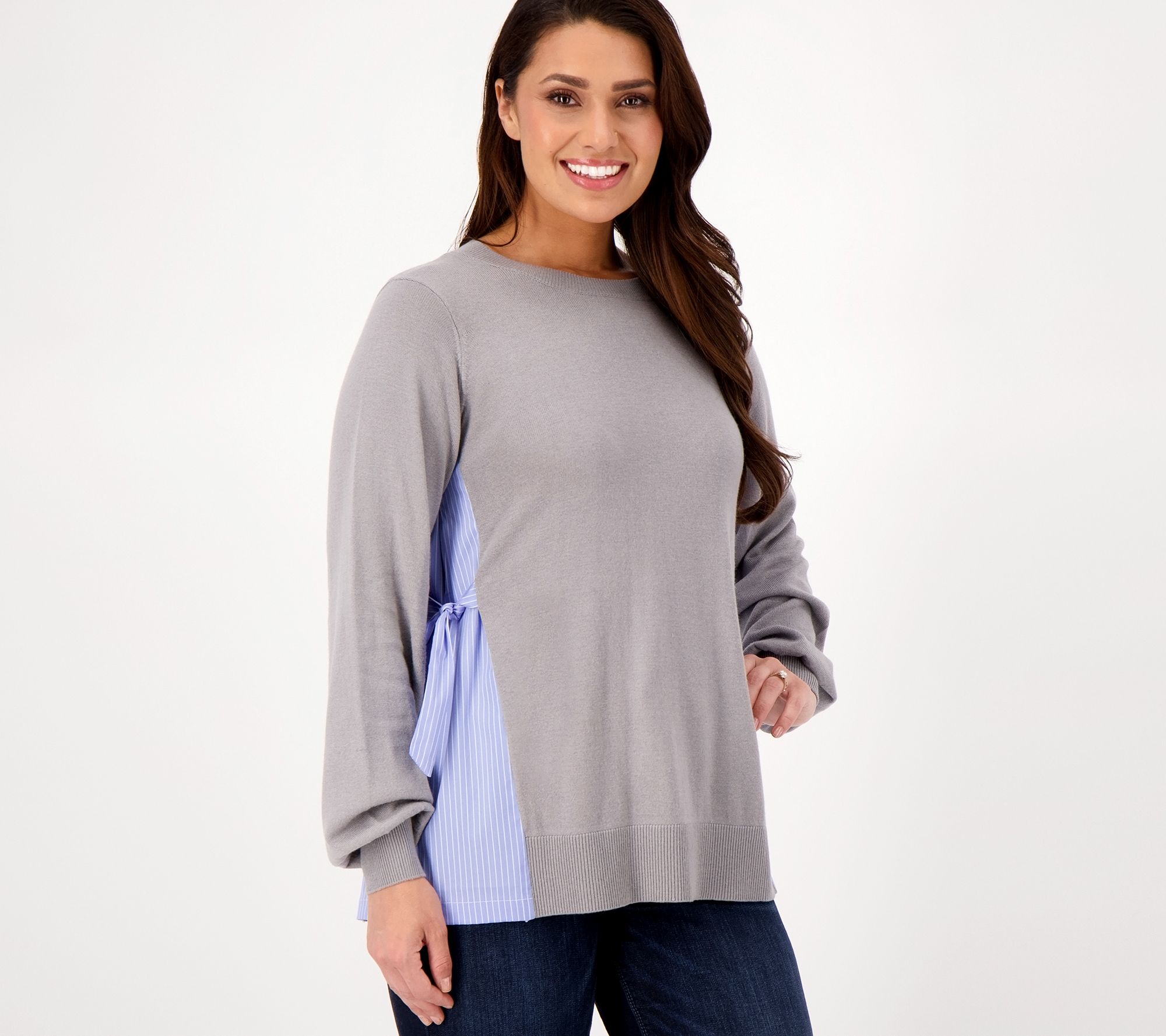 "As Is" Laurie Felt Mixed Media Sweater with Side Pleat