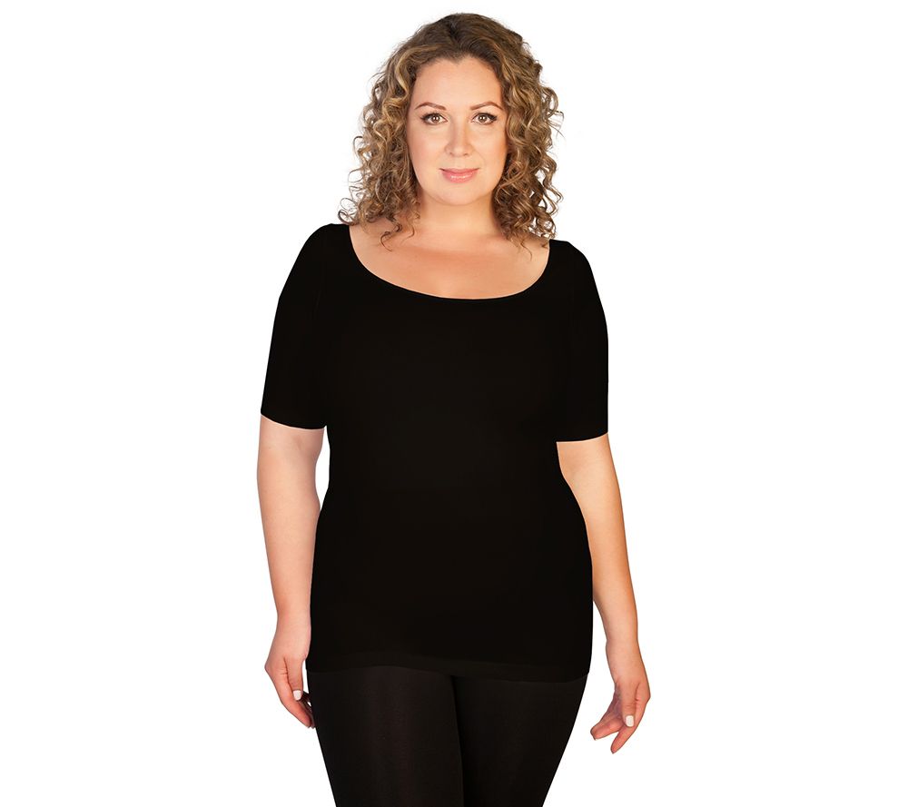 Skinnytees Plus Reversible 1/2 Sleeve Scoop Neck