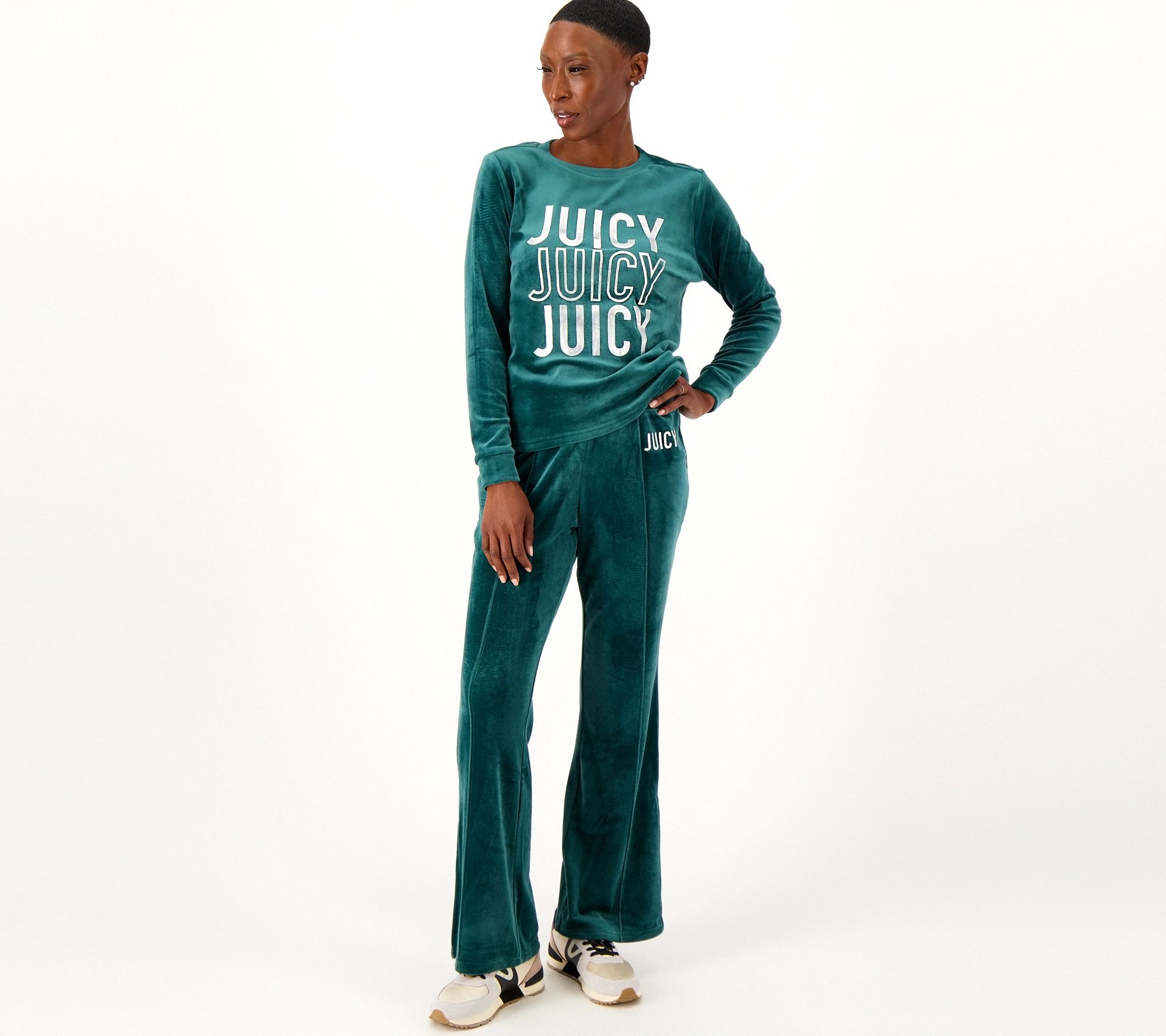 Juicy Couture Velvet Fleece Long Sleeve Crew Neck Top & Flare Pant