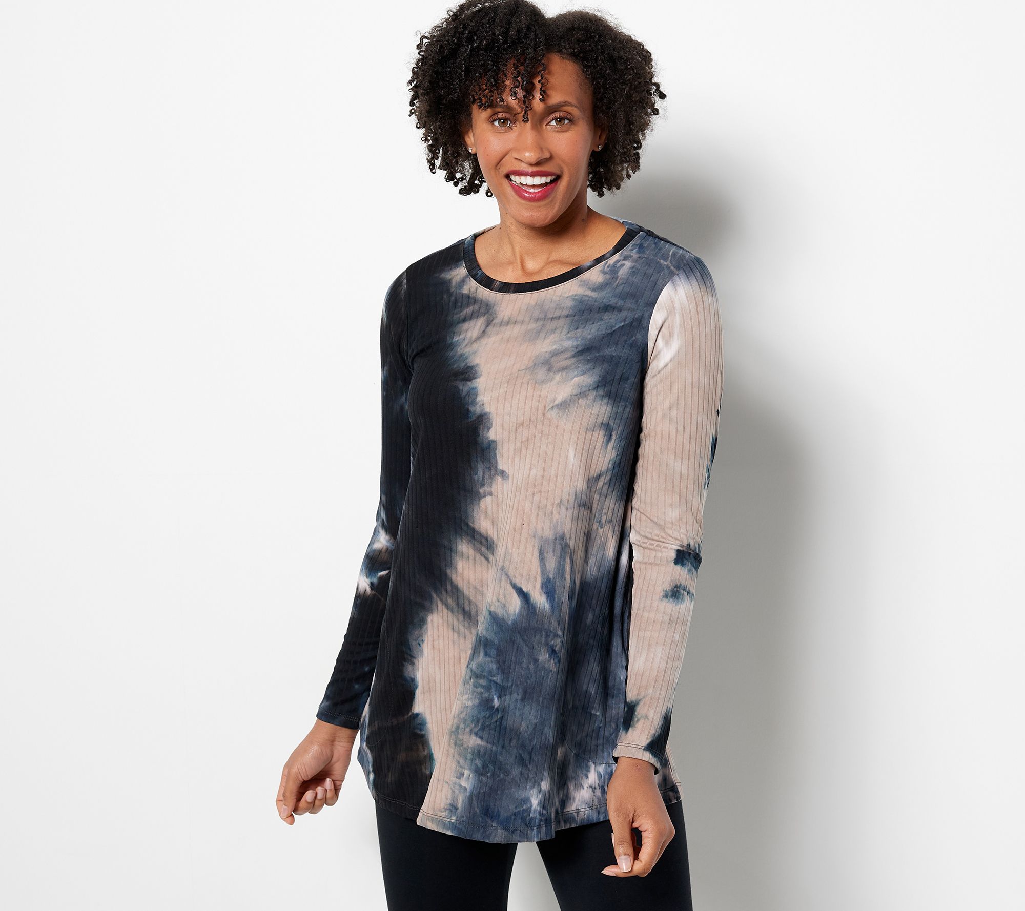"As Is" LOGO by Lori Goldstein Ribbed Tie-Dye Long Sleeve Top