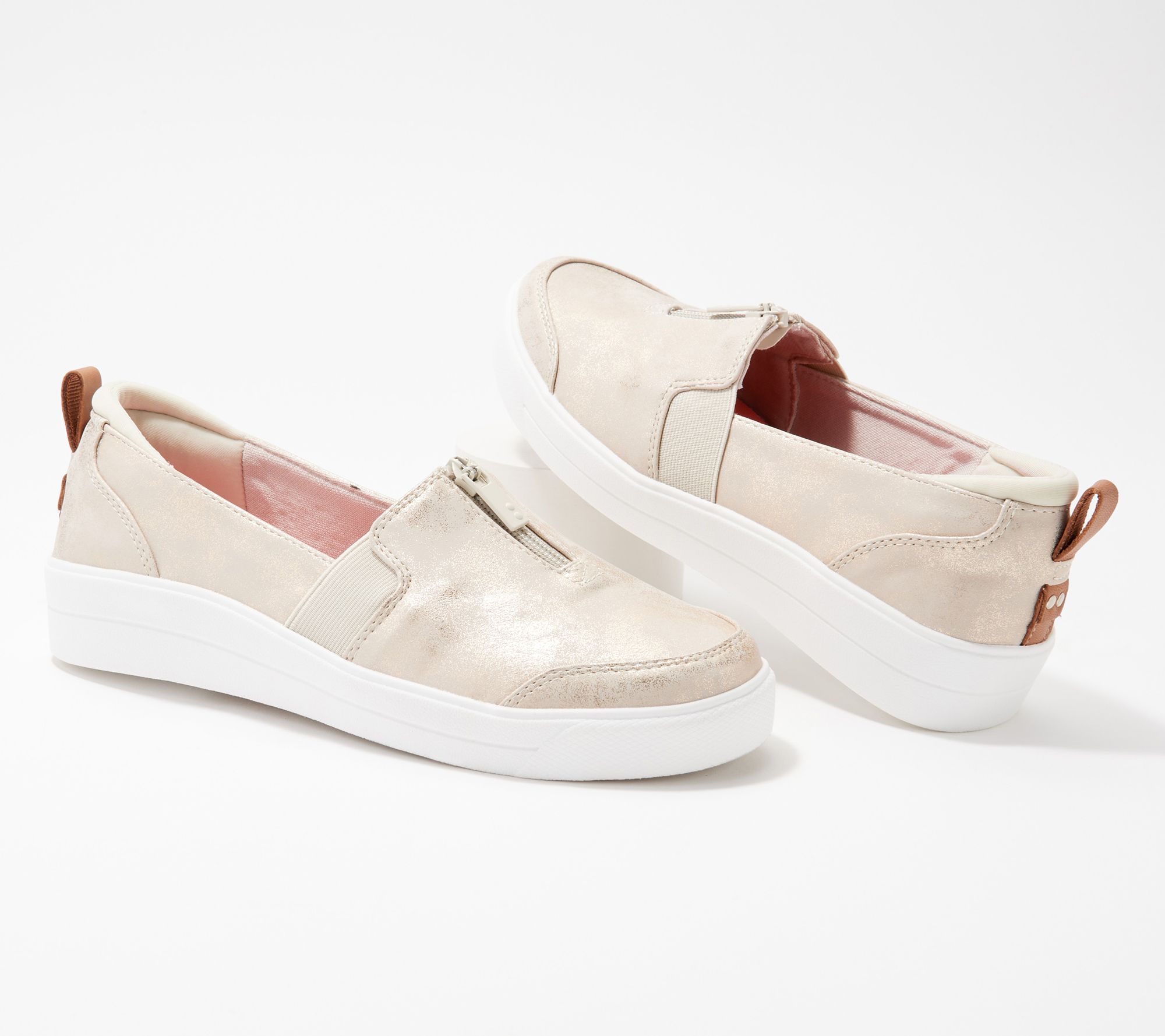 "As Is" Ryka Pearlized Slip-Ons with Zipper- Vivvi Pearl