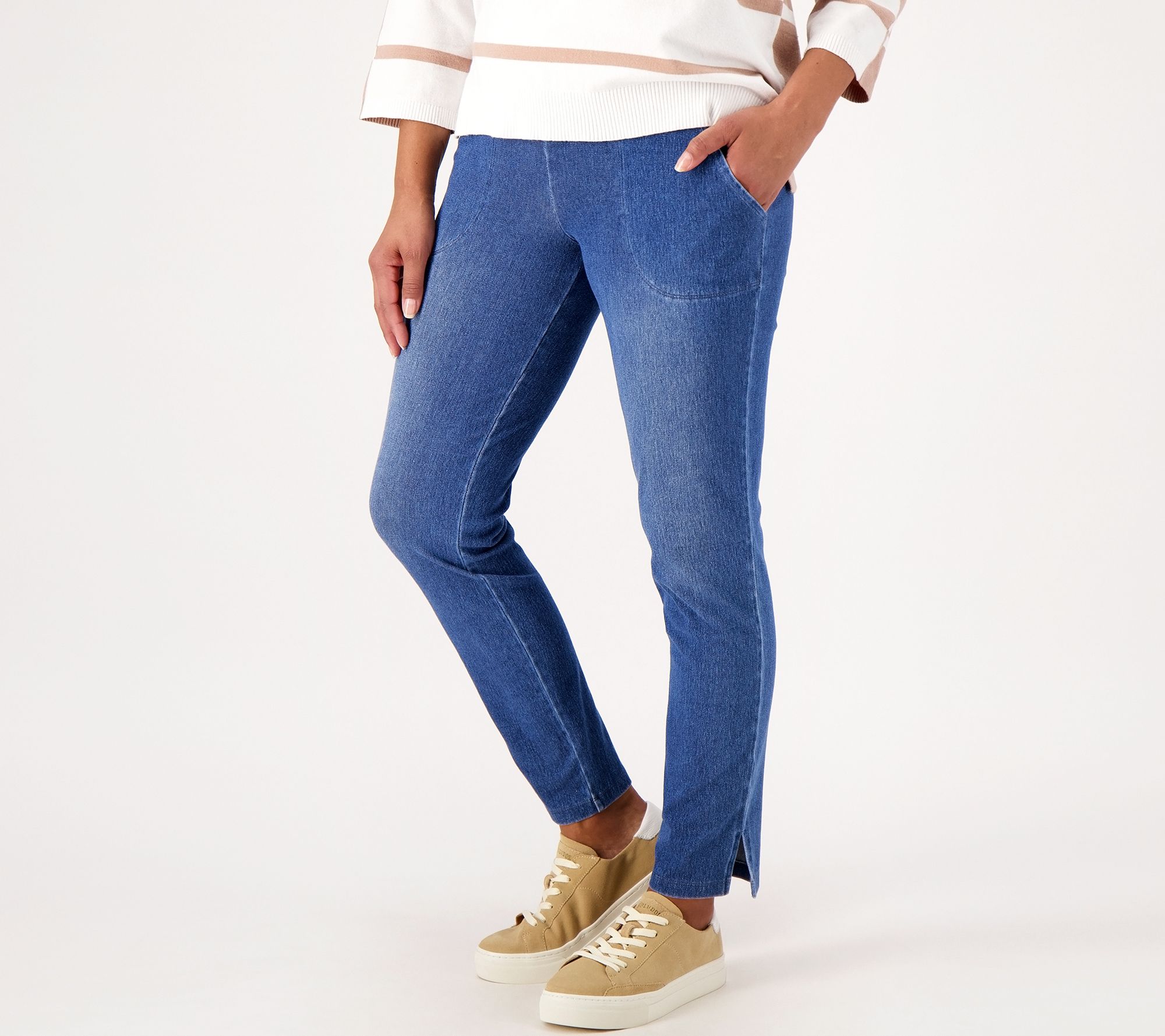 Women With Control Petite Cotton Jersey Pull On Slim Pants