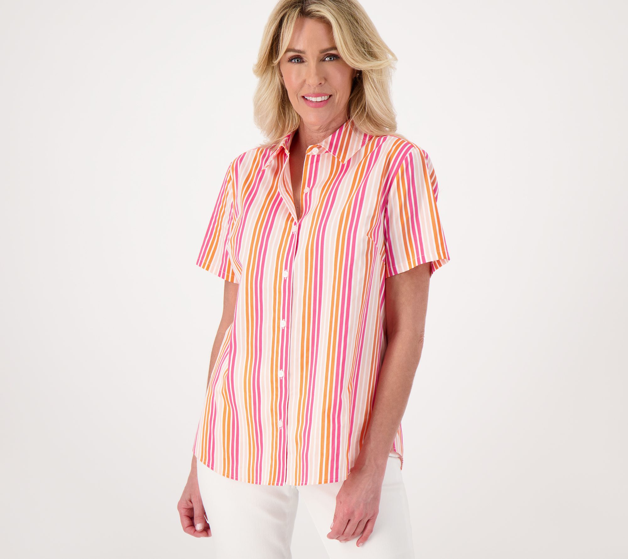 Denim & Co. Coolmax Striped Button Front Shirt