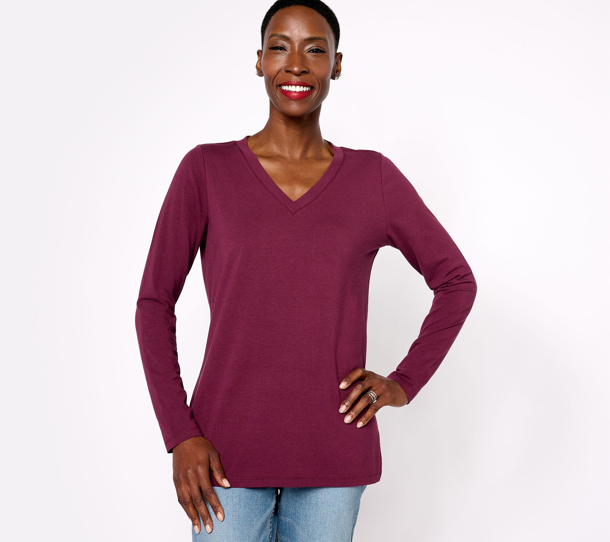 Belle by Kim Gravel Primabelle Knit Long Sleeve V-Neck Top