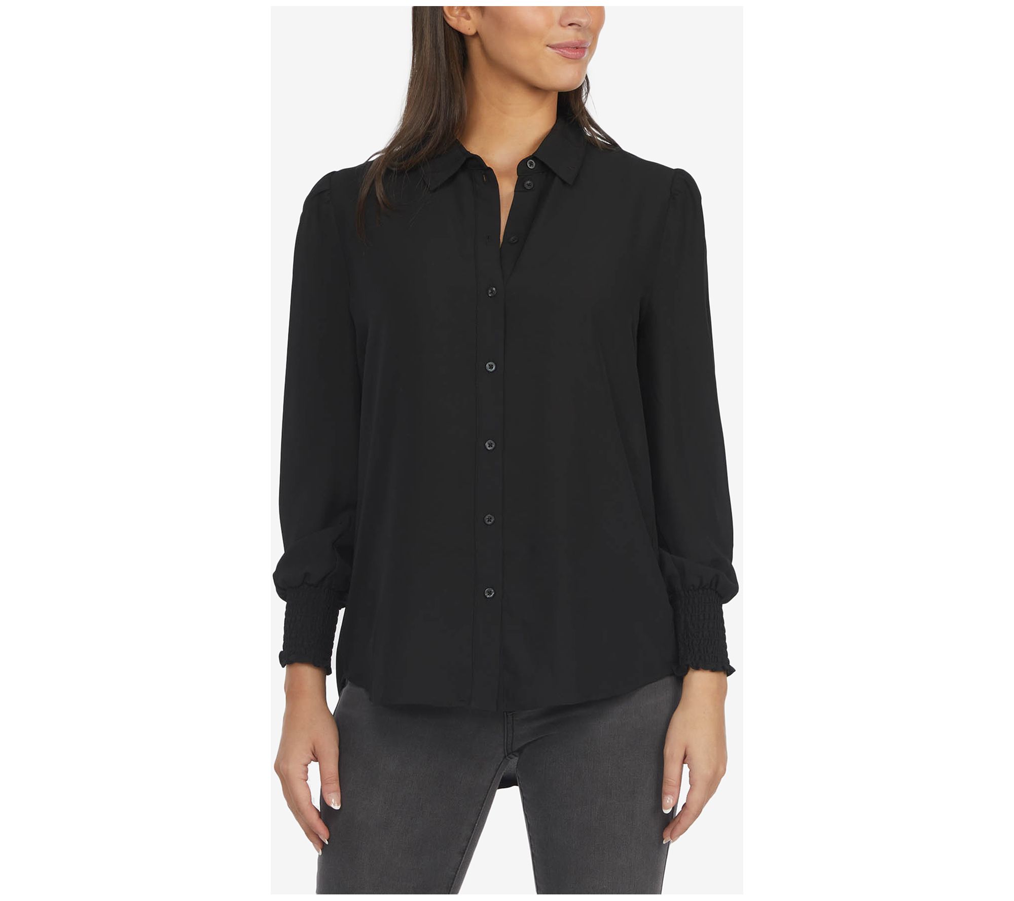 Ellen Tracy Women's Blouse with Smocked Cuffs - QVC.com