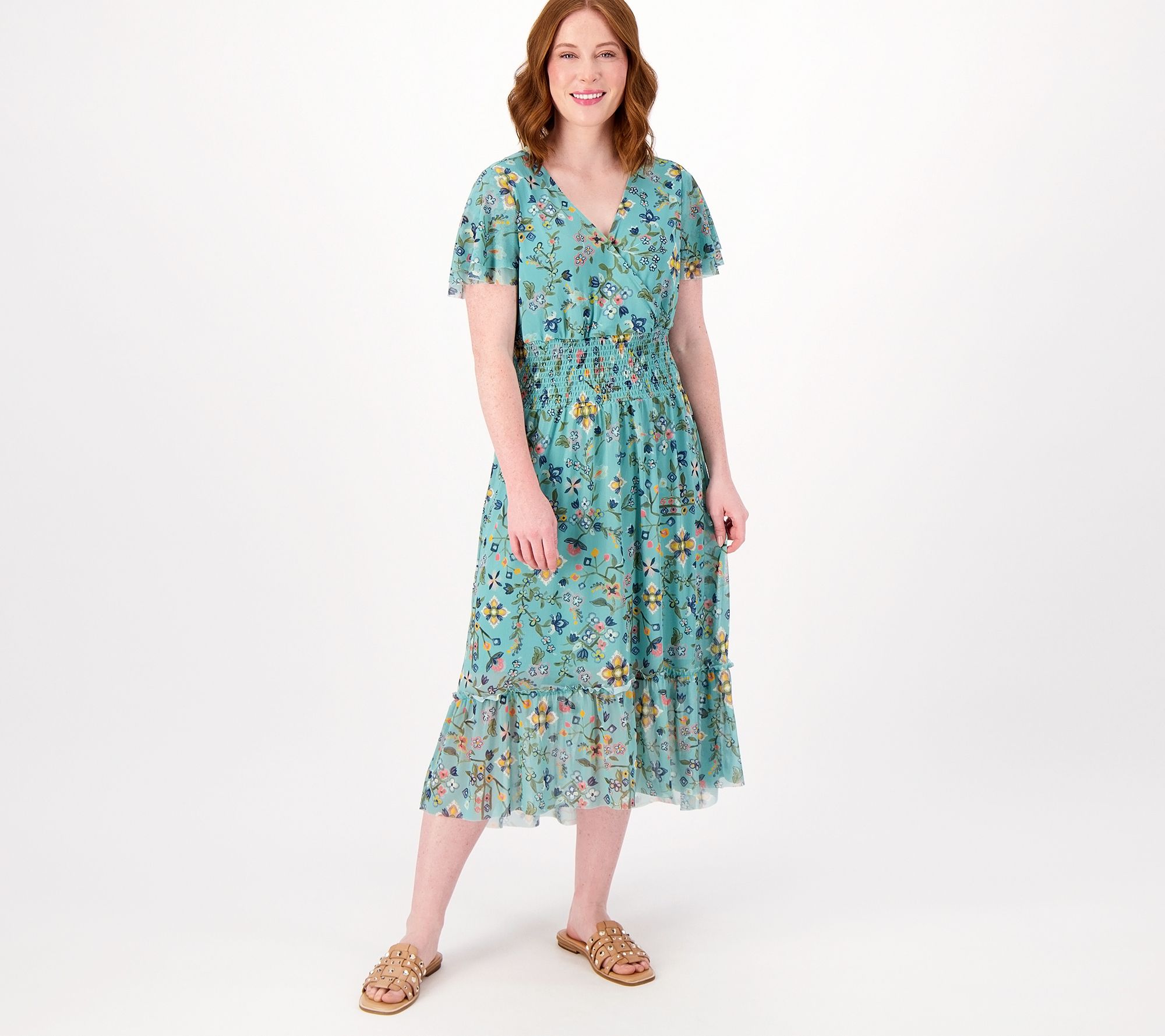 "As Is" Denim & Co. Canyon Retreat Regular Mesh V-Neck Dress