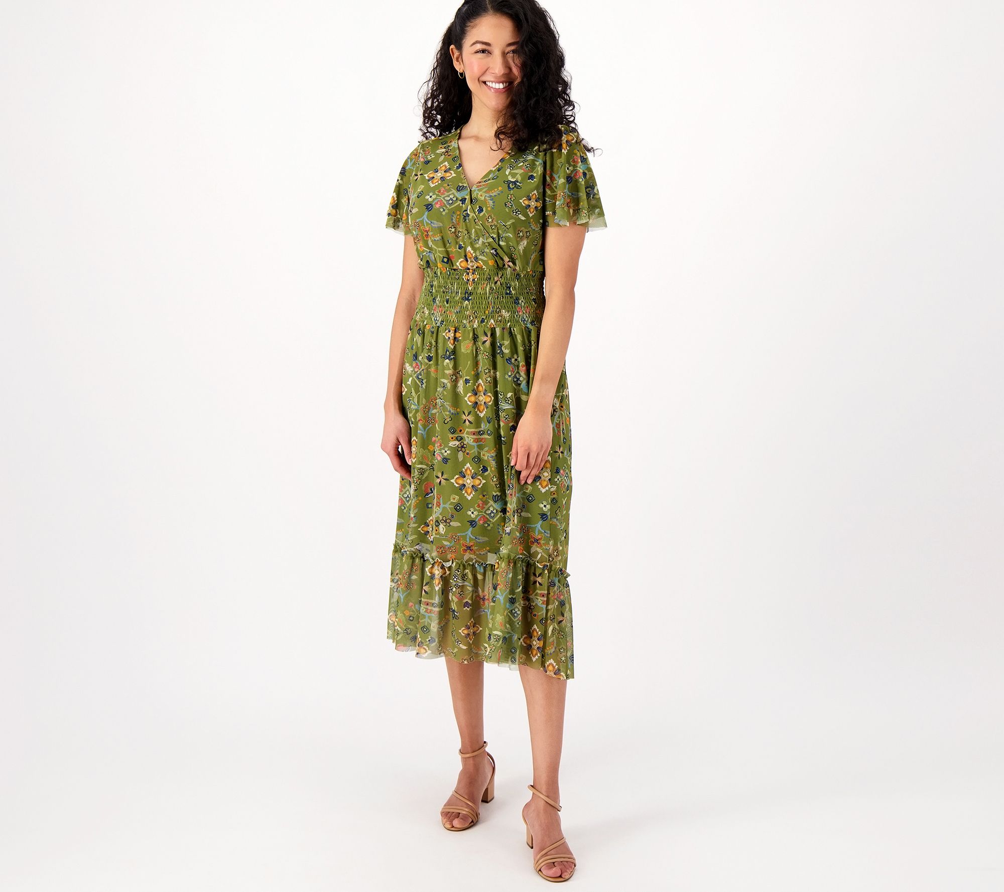 "As Is" Denim & Co. Canyon Retreat Regular Mesh V-Neck Dress