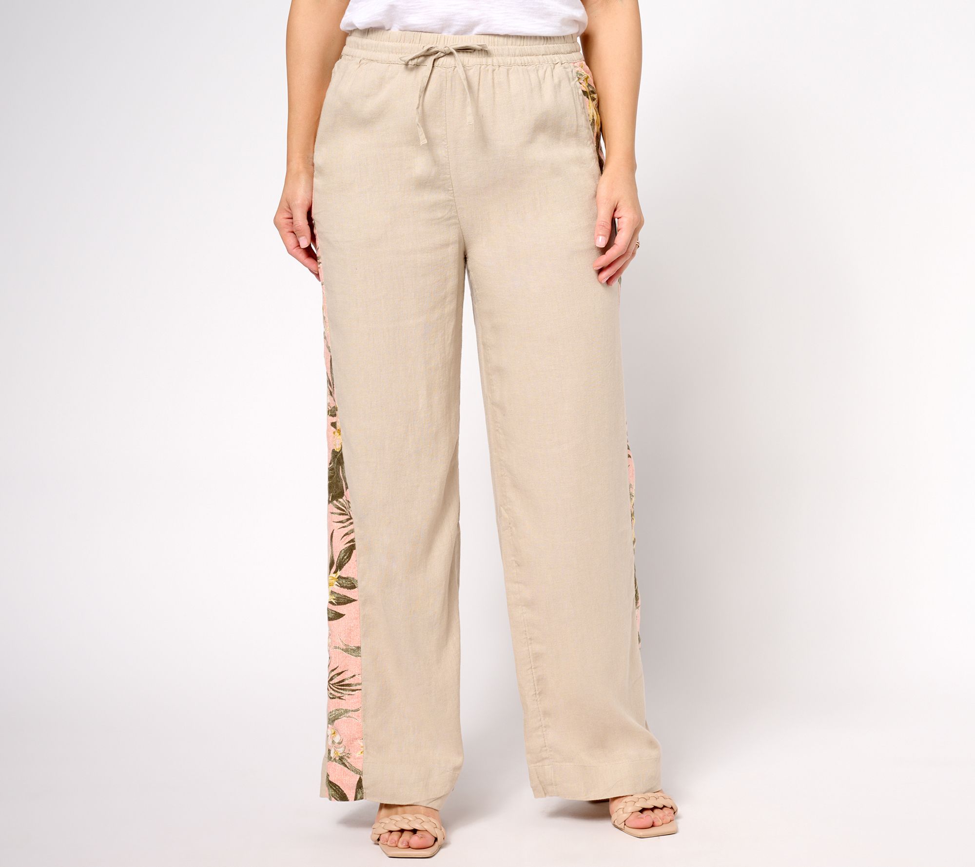 "As Is" Denim & Co. Naturals Petite Linen Blend Contrast Pant