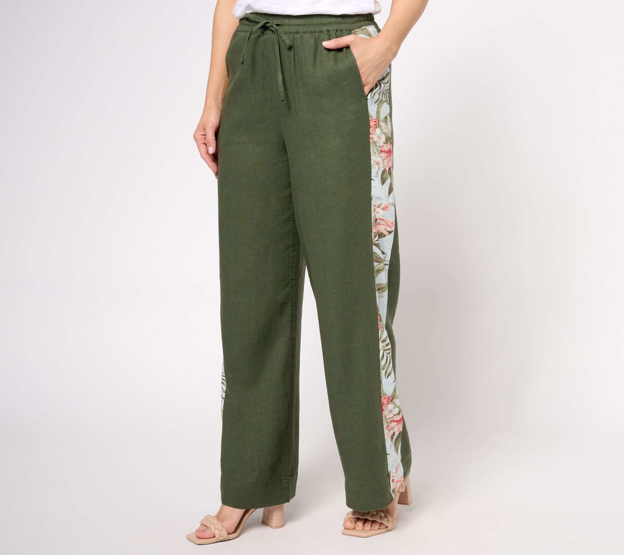 "As Is" Denim & Co. Naturals Petite Linen Blend Contrast Pant
