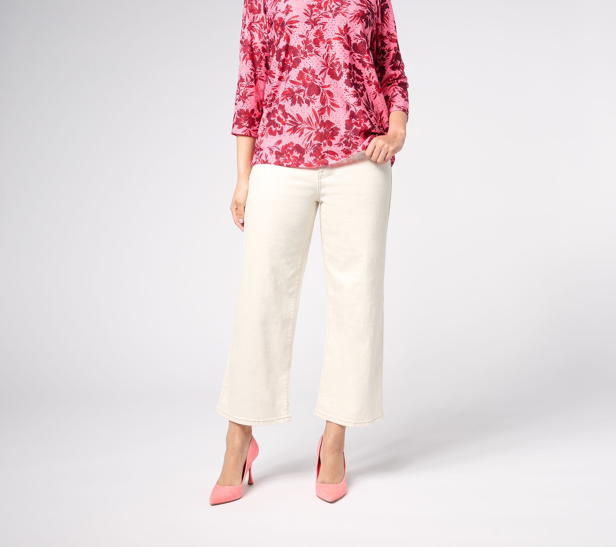 LOGO by Lori Goldstein Tall Natural Wide-Leg Crop Jeans