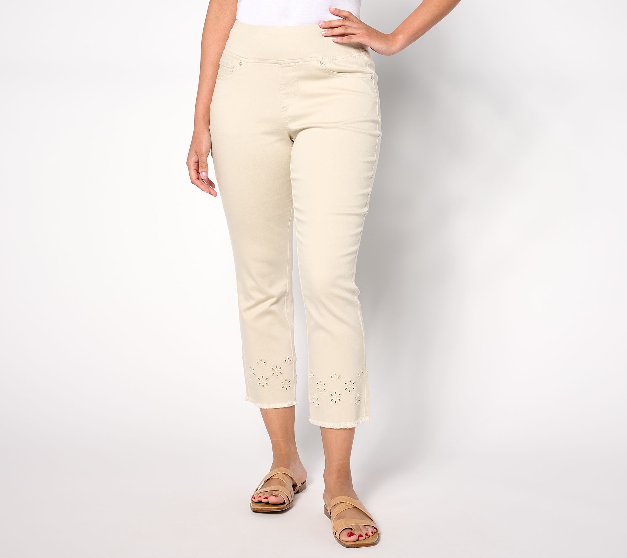 Belle by Kim Gravel Petite Tripleluxe Eyelet Frayed Cropped Jean