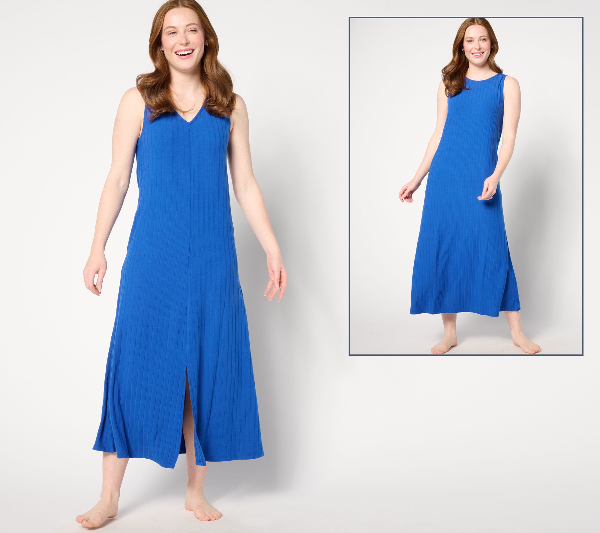 Cuddl Duds Wide Rib 2 Way Round To V Neck Tank Maxi Dress