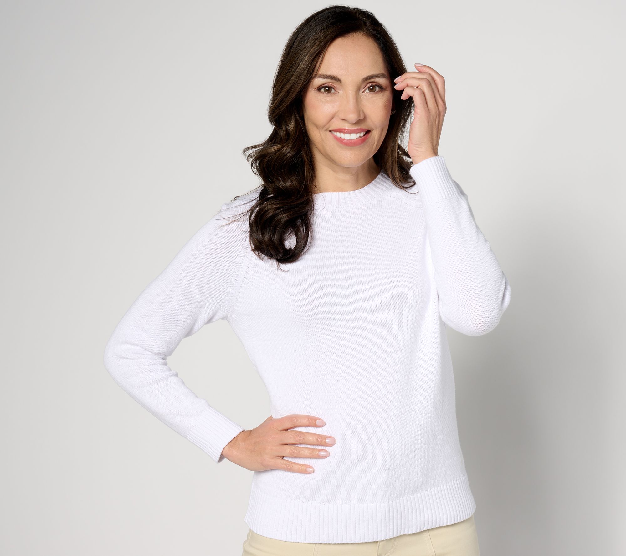 Denim & Co. Heritage Crew Neck Sweater with Embroidery Detail