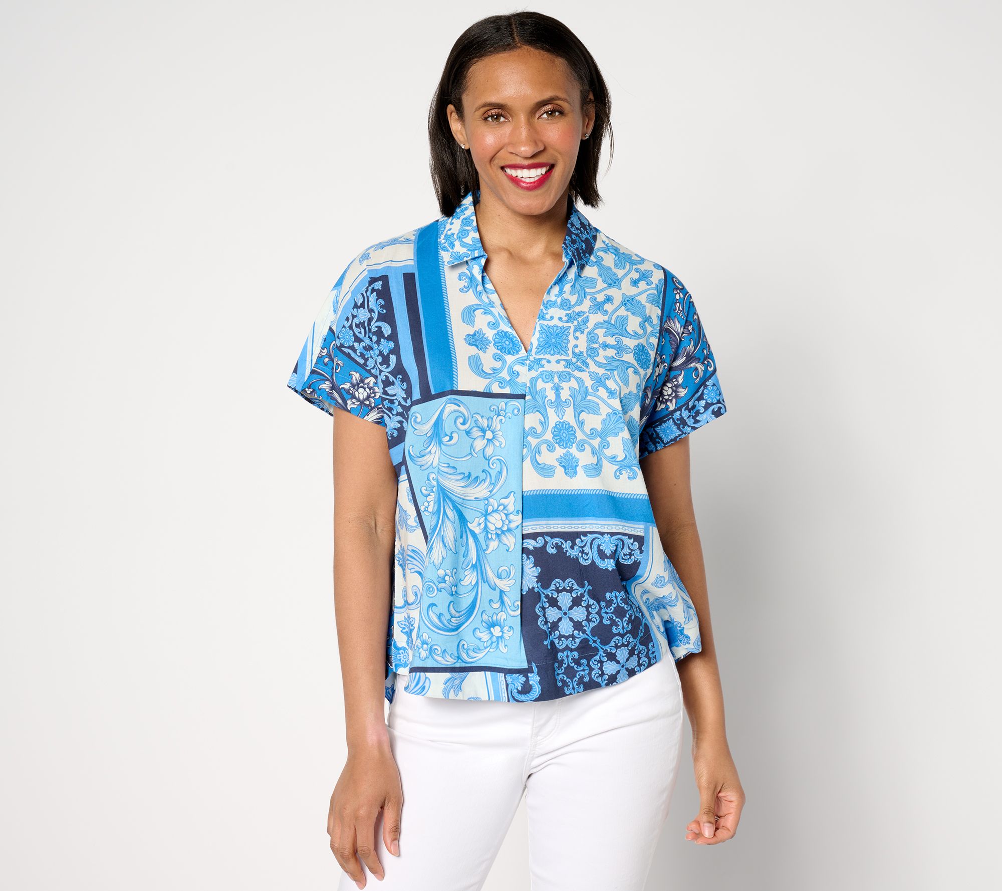 BEAUTIFUL by Lawrence Zarian Printed Patchwork Collared Shirt