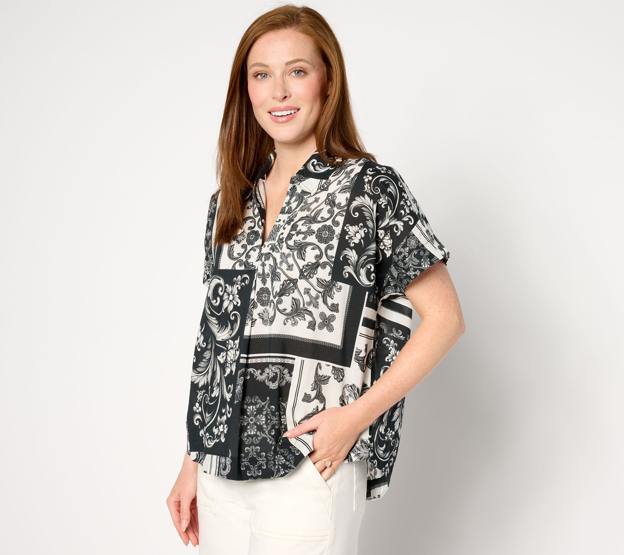 BEAUTIFUL by Lawrence Zarian Printed Patchwork Collared Shirt
