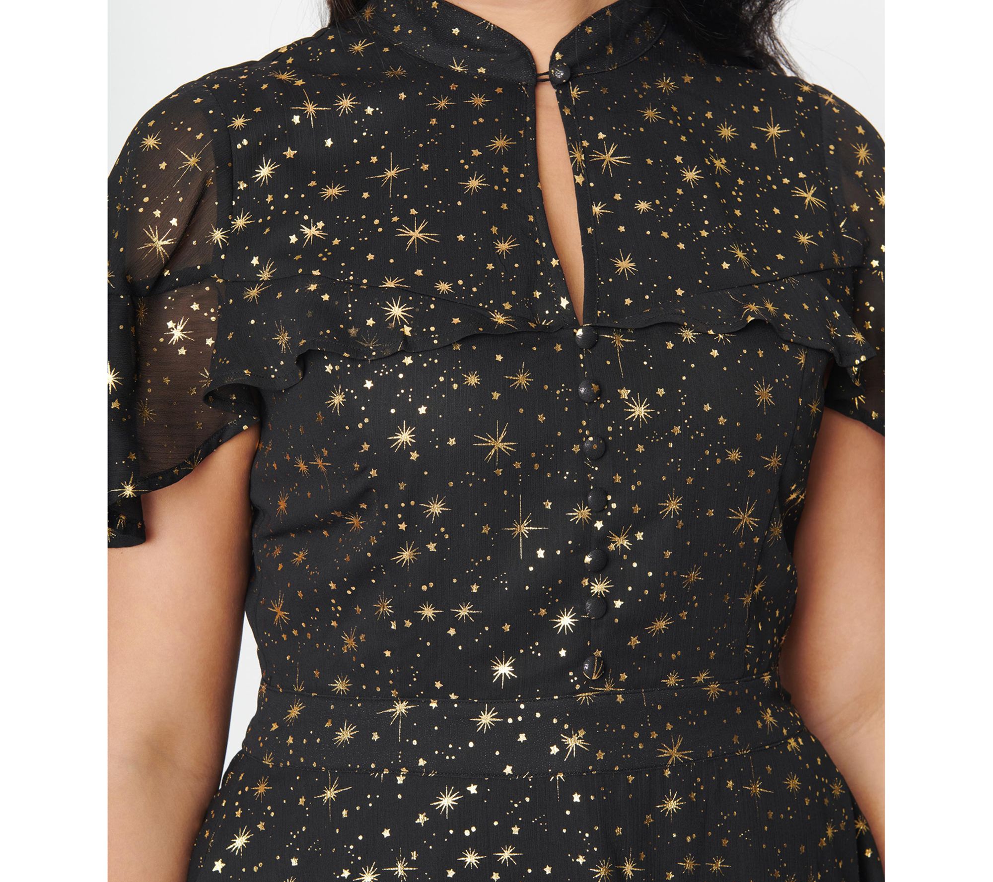Unique Vintage Black & Gold Star Capulet Fit &Flare Dress - QVC.com