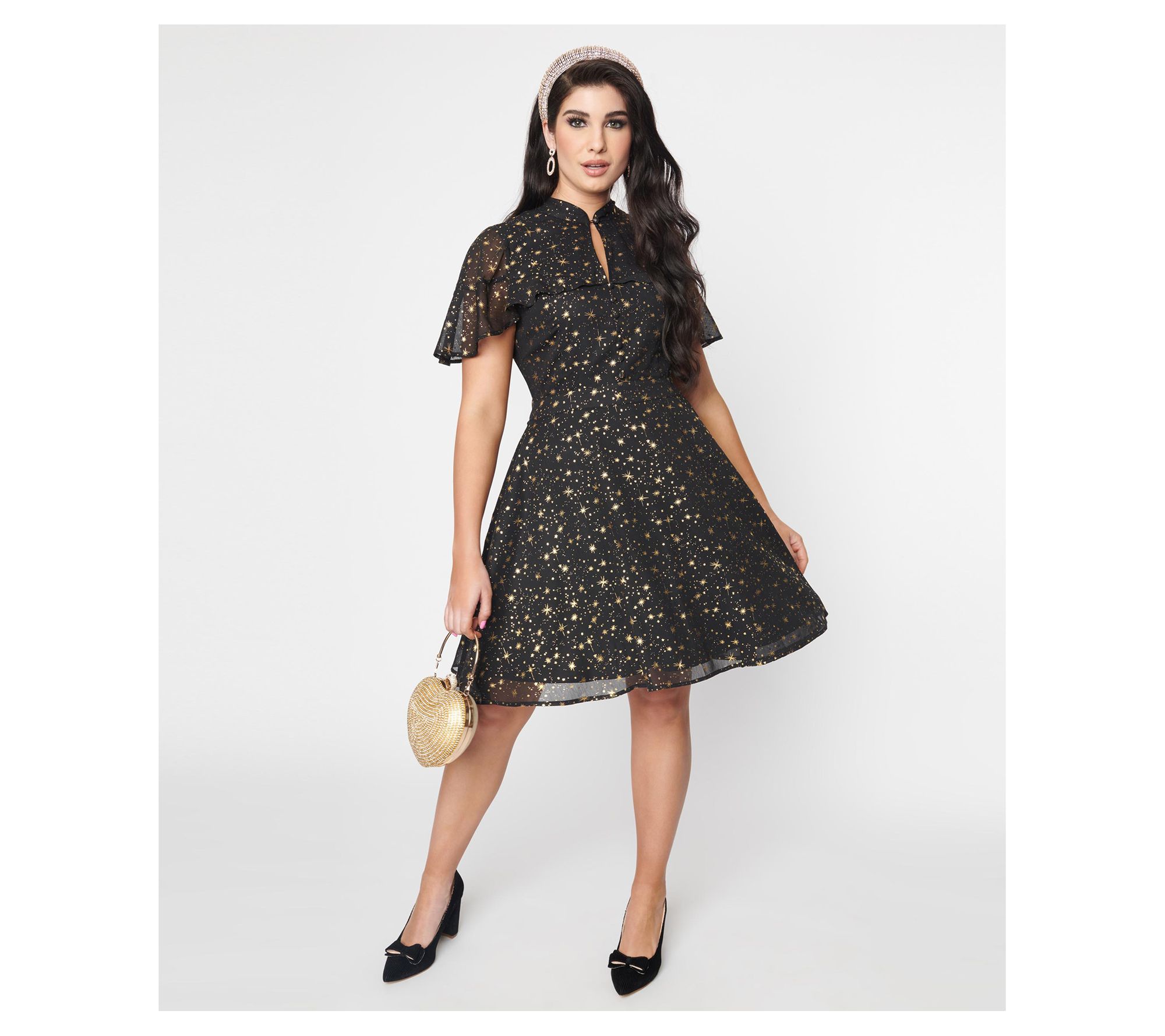 Black and gold shop fit and flare dress