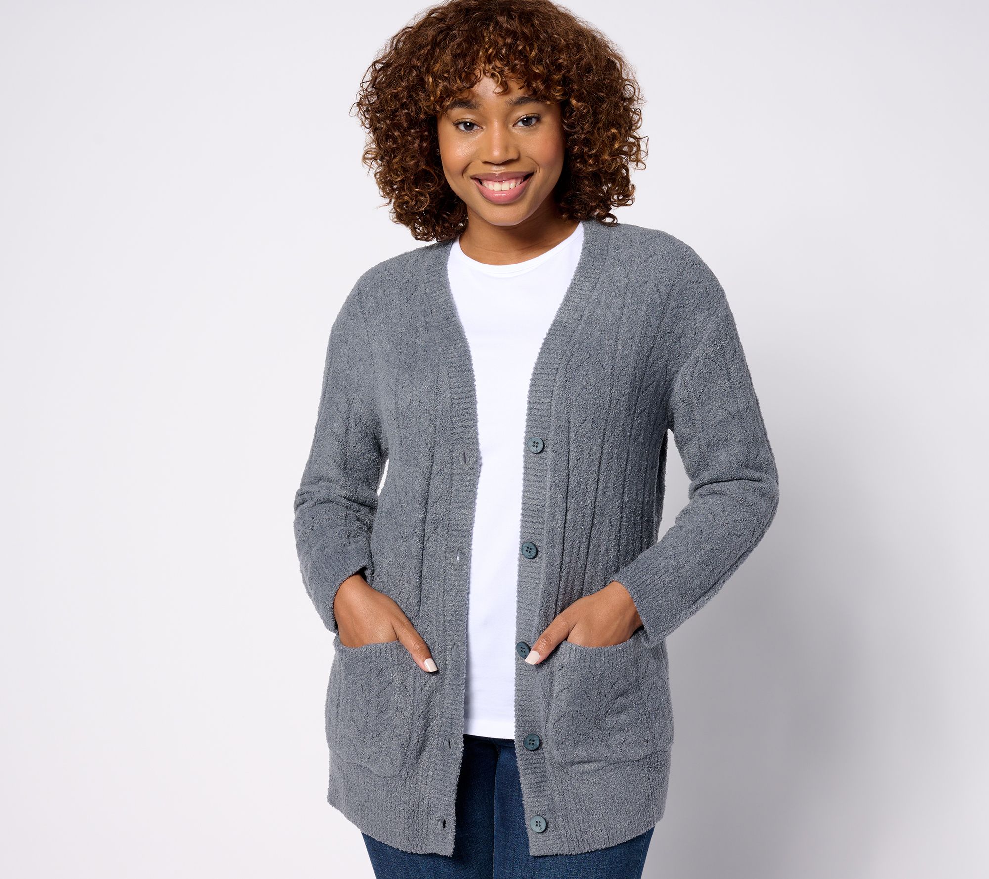 "As Is" Barefoot Dreams CozyChic Lite Lace Pointelle Cardigan
