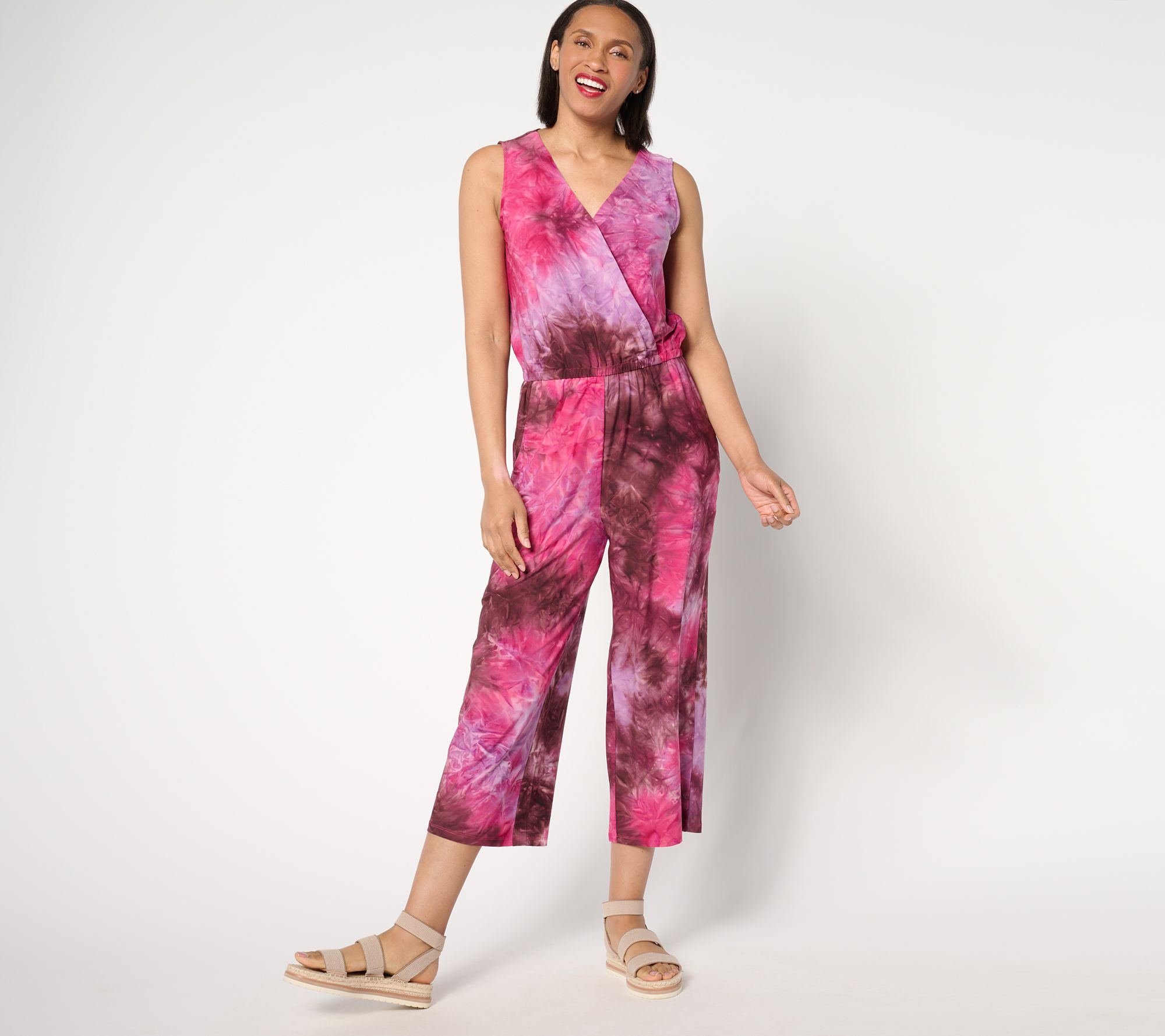 Denim & Co. Petite Real Tie-Dye Jersey Jumpsuit