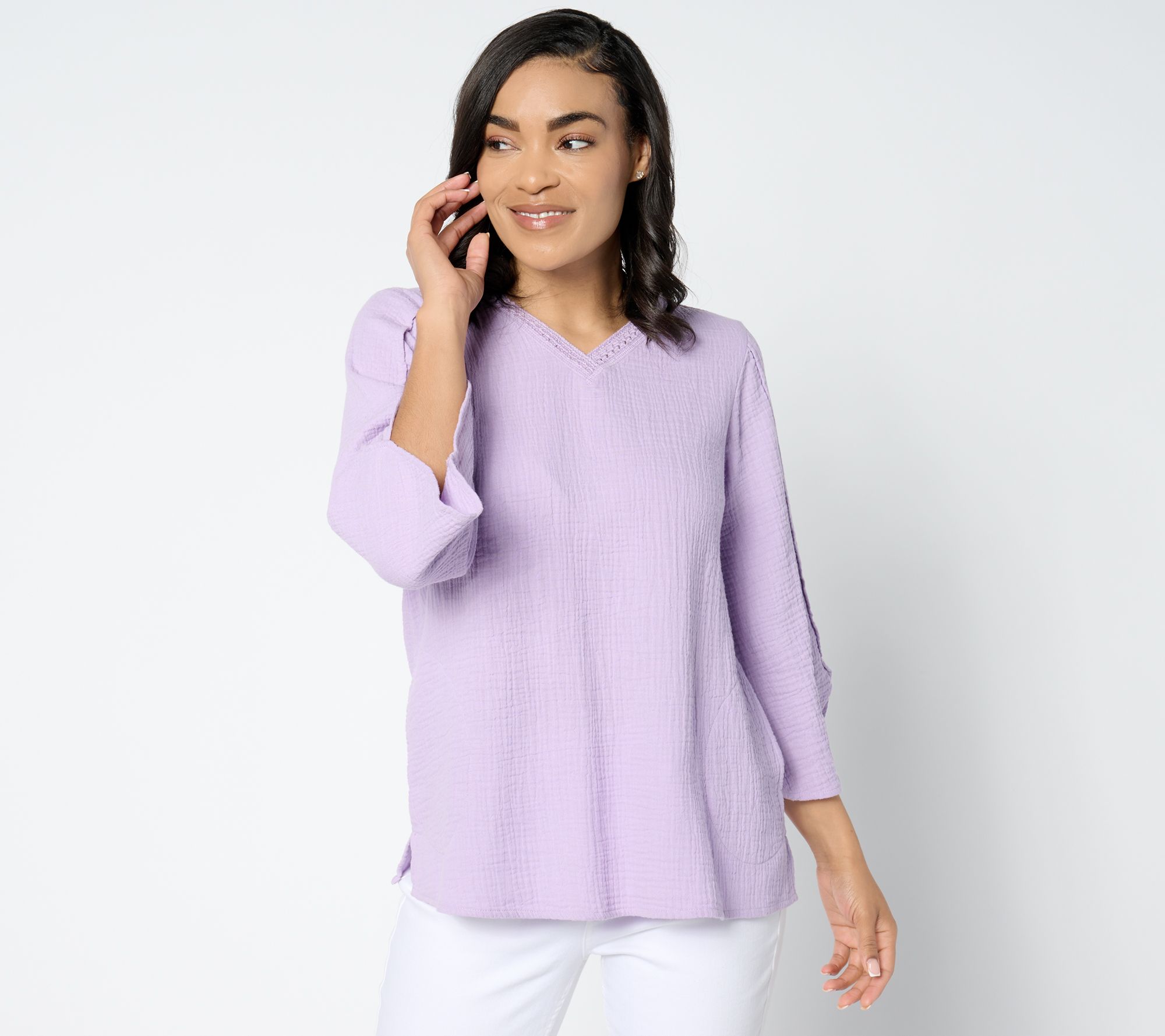 LOGO by Lori Goldstein Beach to Street Gauze V-Neck Top