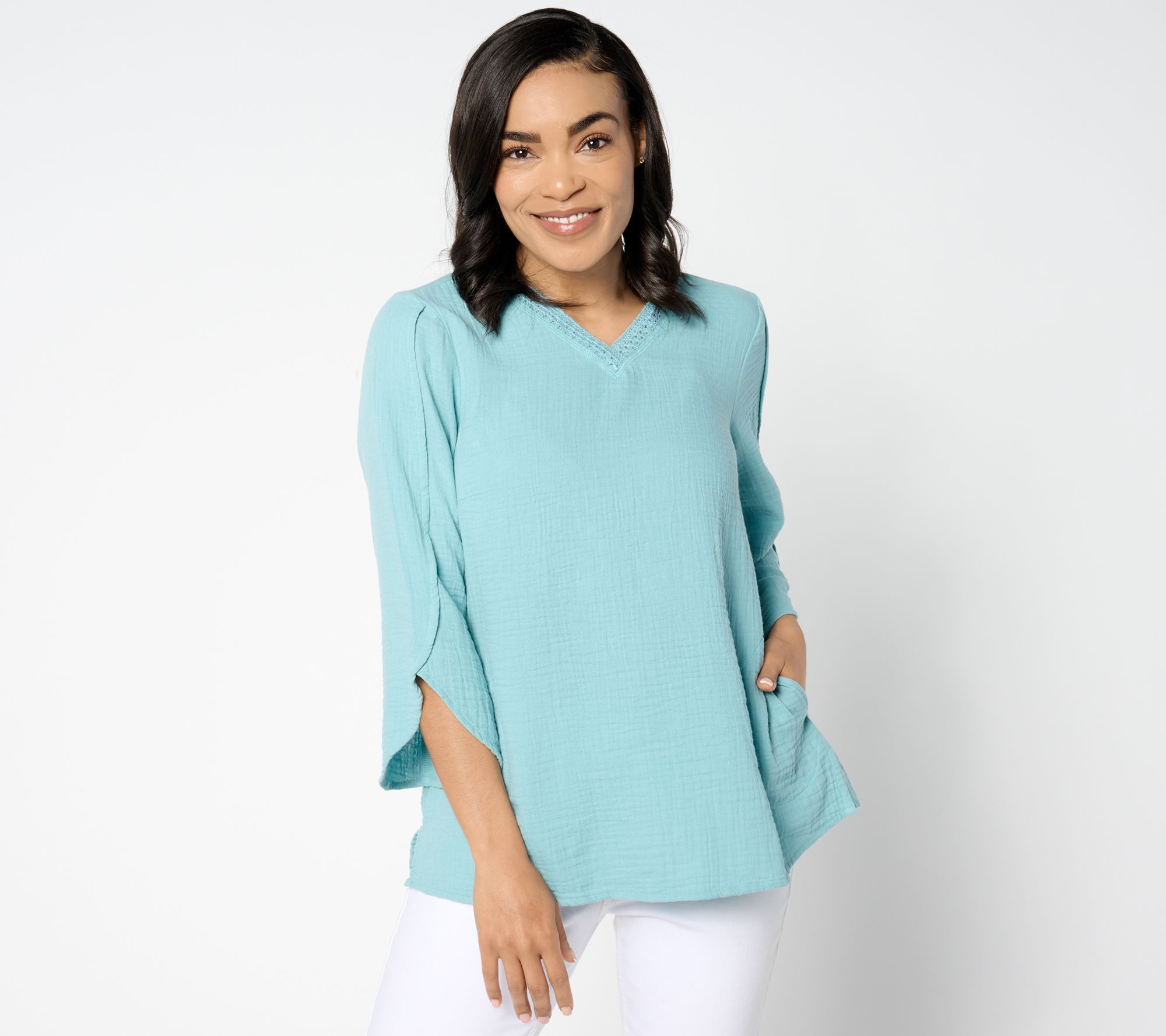 LOGO by Lori Goldstein Beach to Street Gauze V-Neck Top