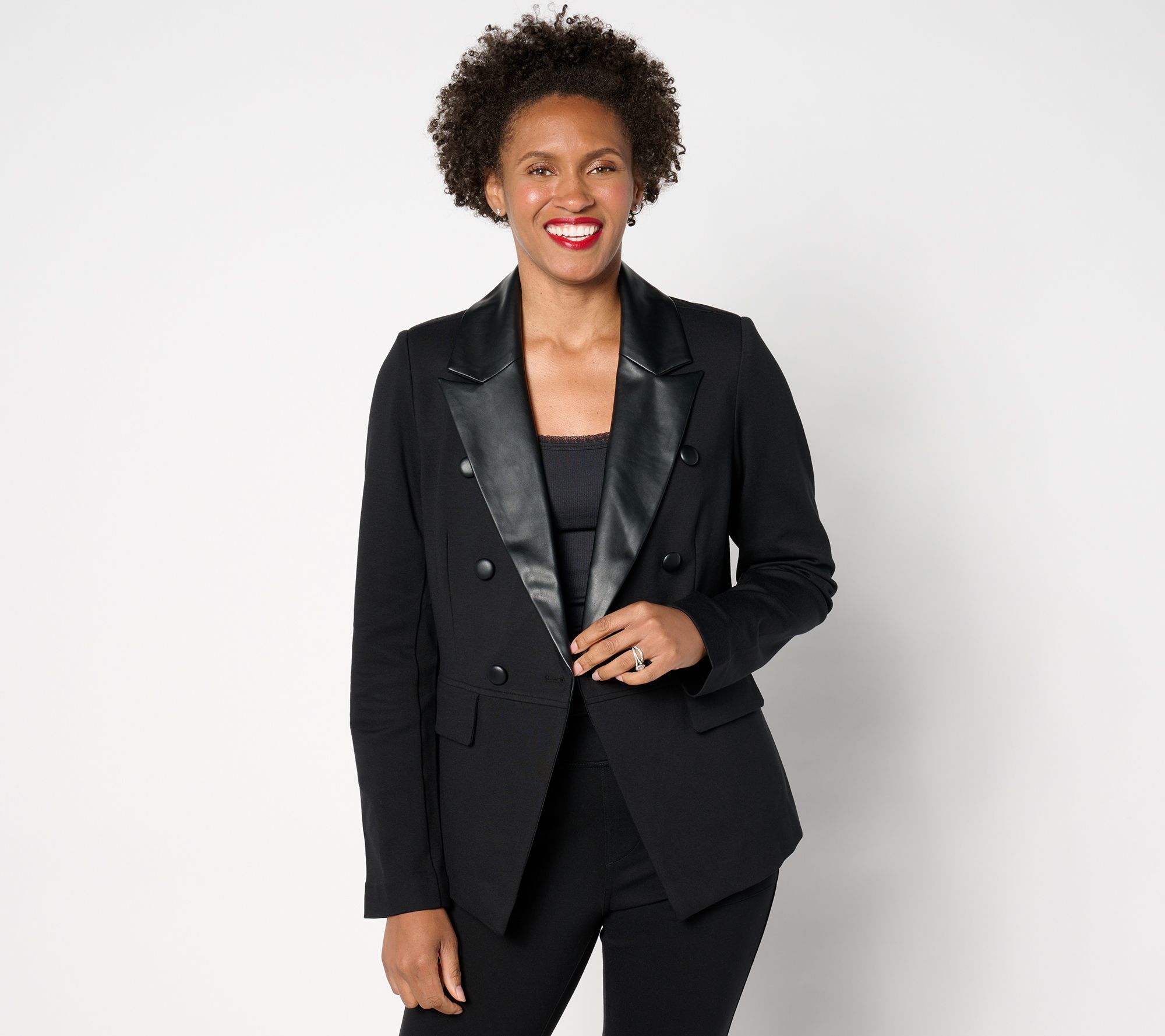 Belle by Kim Gravel Blazer with Faux Leather Trim