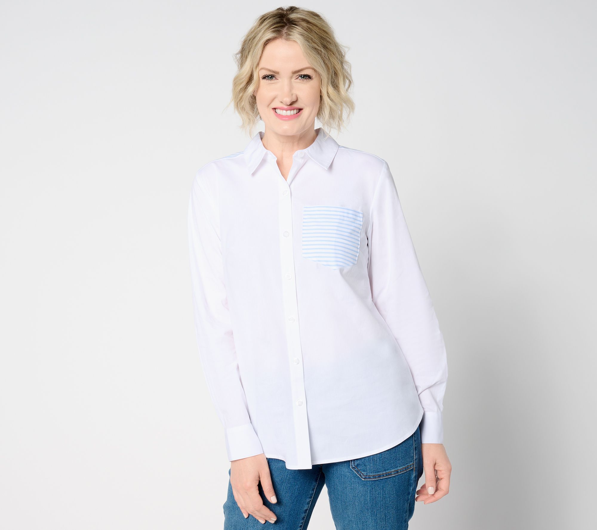 Joan Rivers Mixed Stripe Boyfriend Shirt