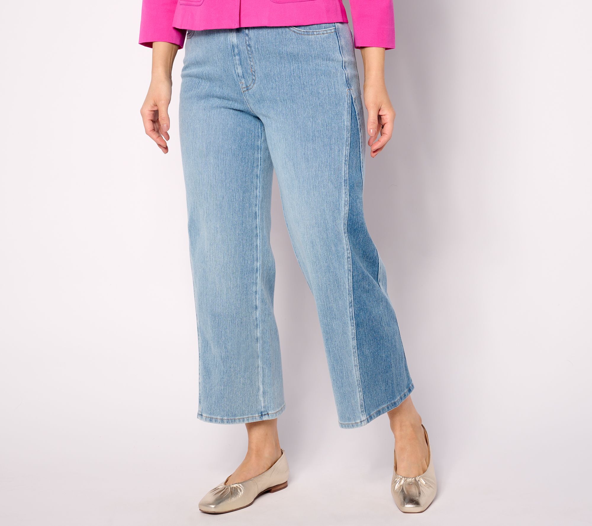 "As Is" Isaac Mizrahi Live! Regular Knit Denim Crop Wide Leg Jeans