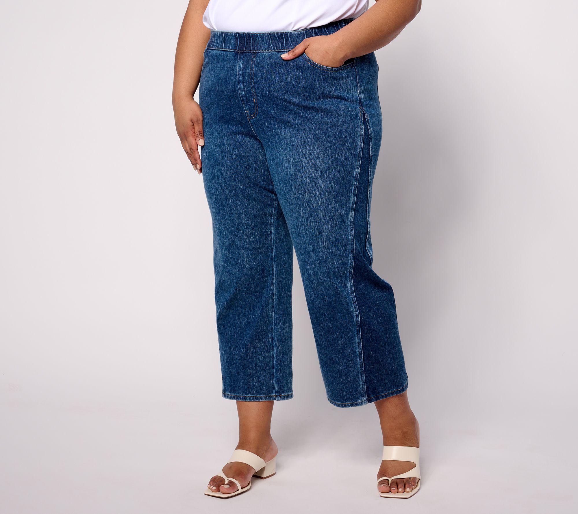 "As Is" Isaac Mizrahi Live! Regular Knit Denim Crop Wide Leg Jeans
