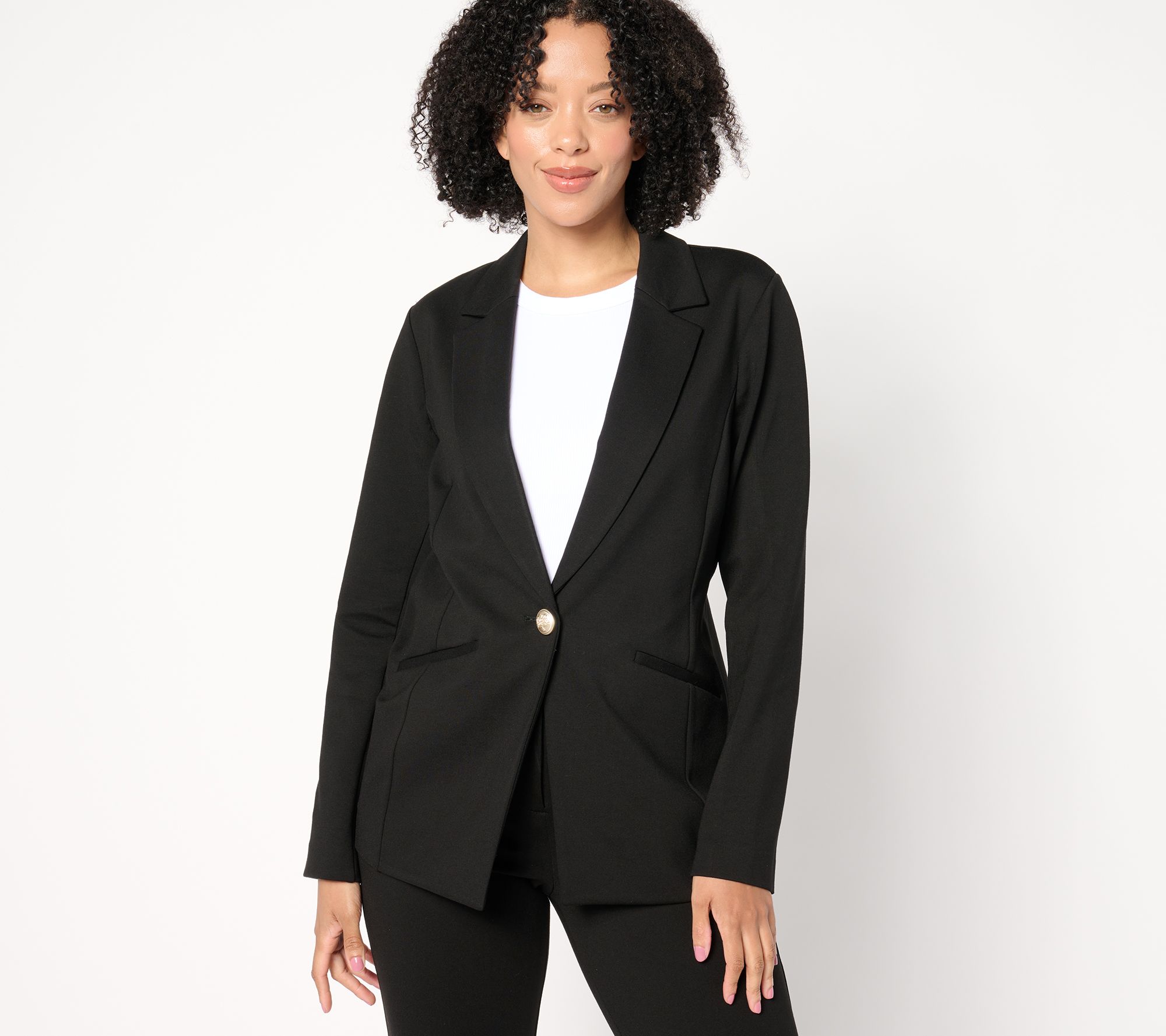 Tailored by Susan Graver Regular Smart Ponte 350 Notch Collar Blazer